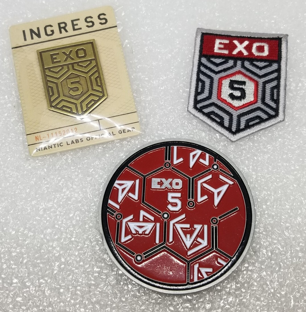 Niantic Labs Ingress 2017 Exo 5 Challenge Coin, Iron On Patch & Pin Lot