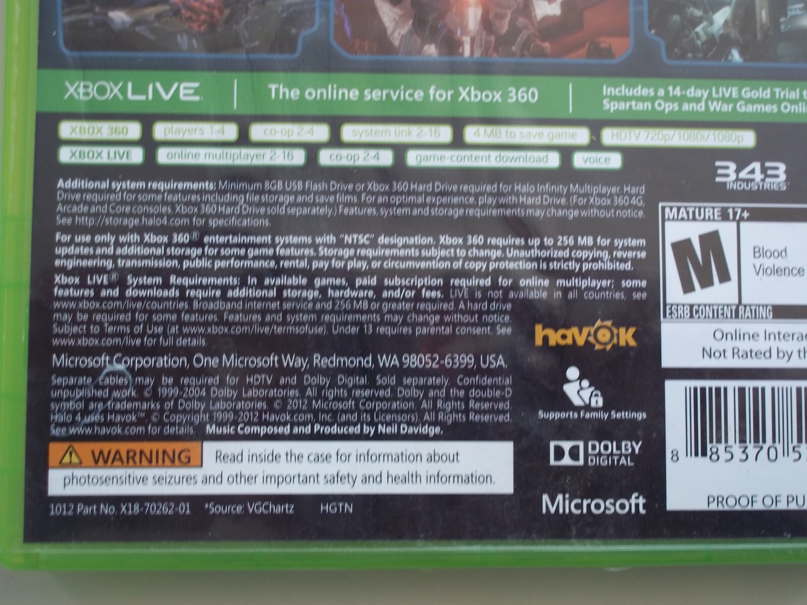 HALO 4 – Rated M – XBOX 360 Game Disc X2 & Case 343 Industries Microsoft Studios