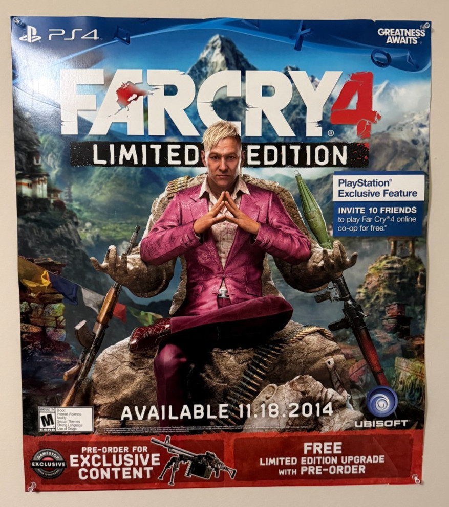 Far Cry 4 Limited Edition PS4 GameStop Promotional Poster 22×25 Ubisoft Rare