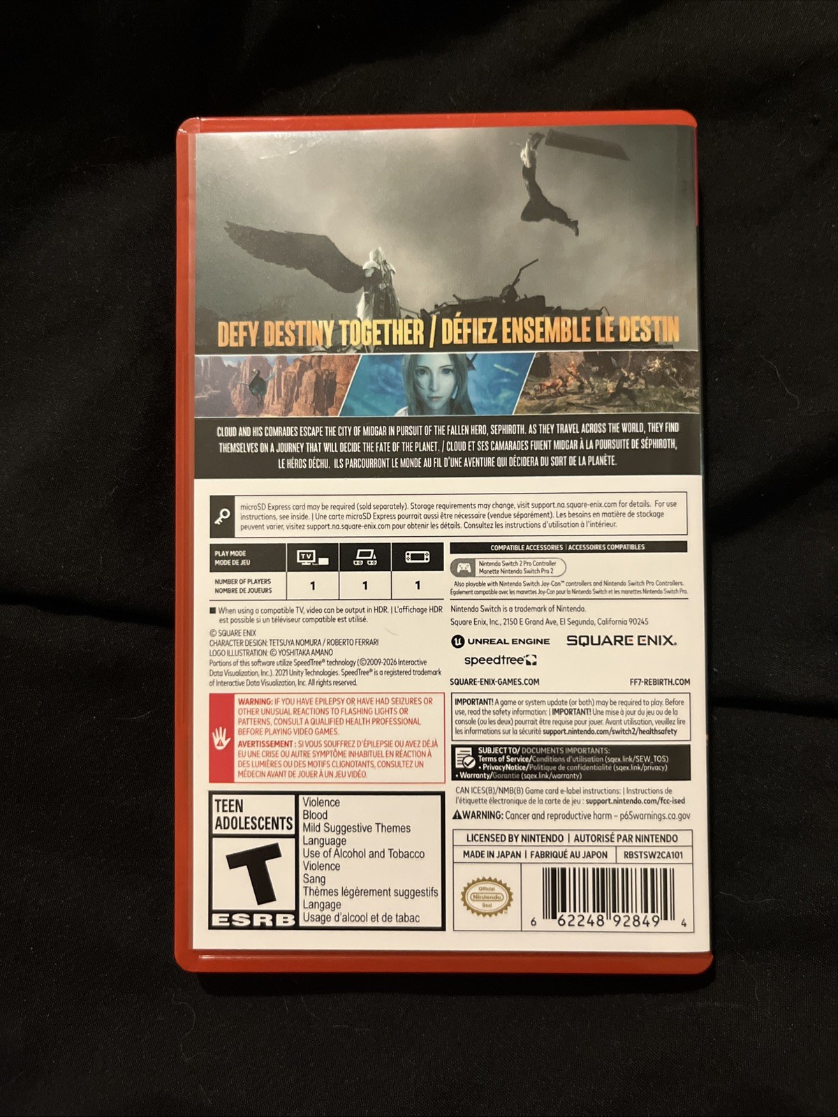 Final Fantasy VII Rebirth FF7 New Game Nintendo Switch 2 (No Promo Card)