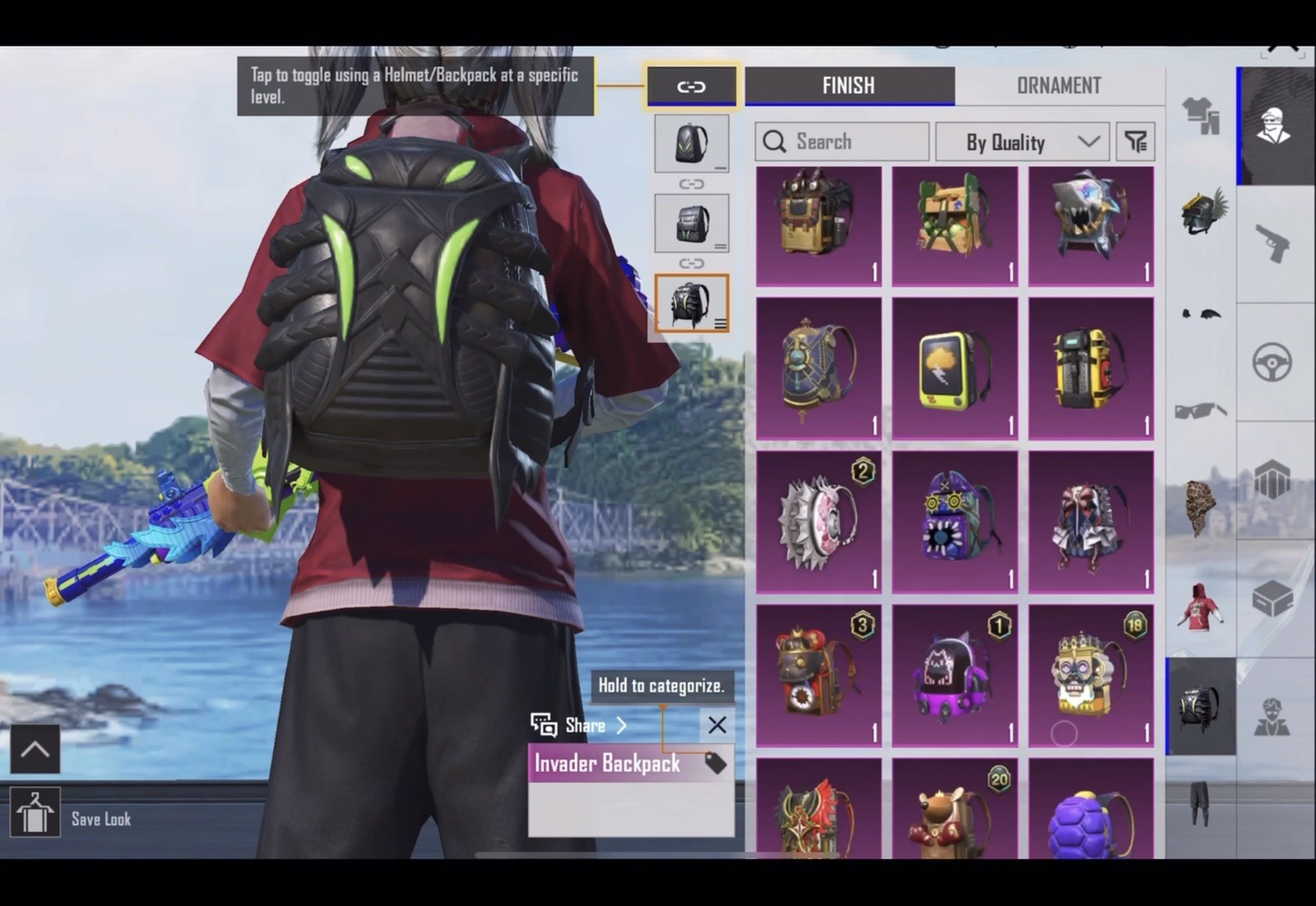 PUBG MOBILE PUBG In-Game Inventory: Outfits, Weapon Skins, Invader Backpack