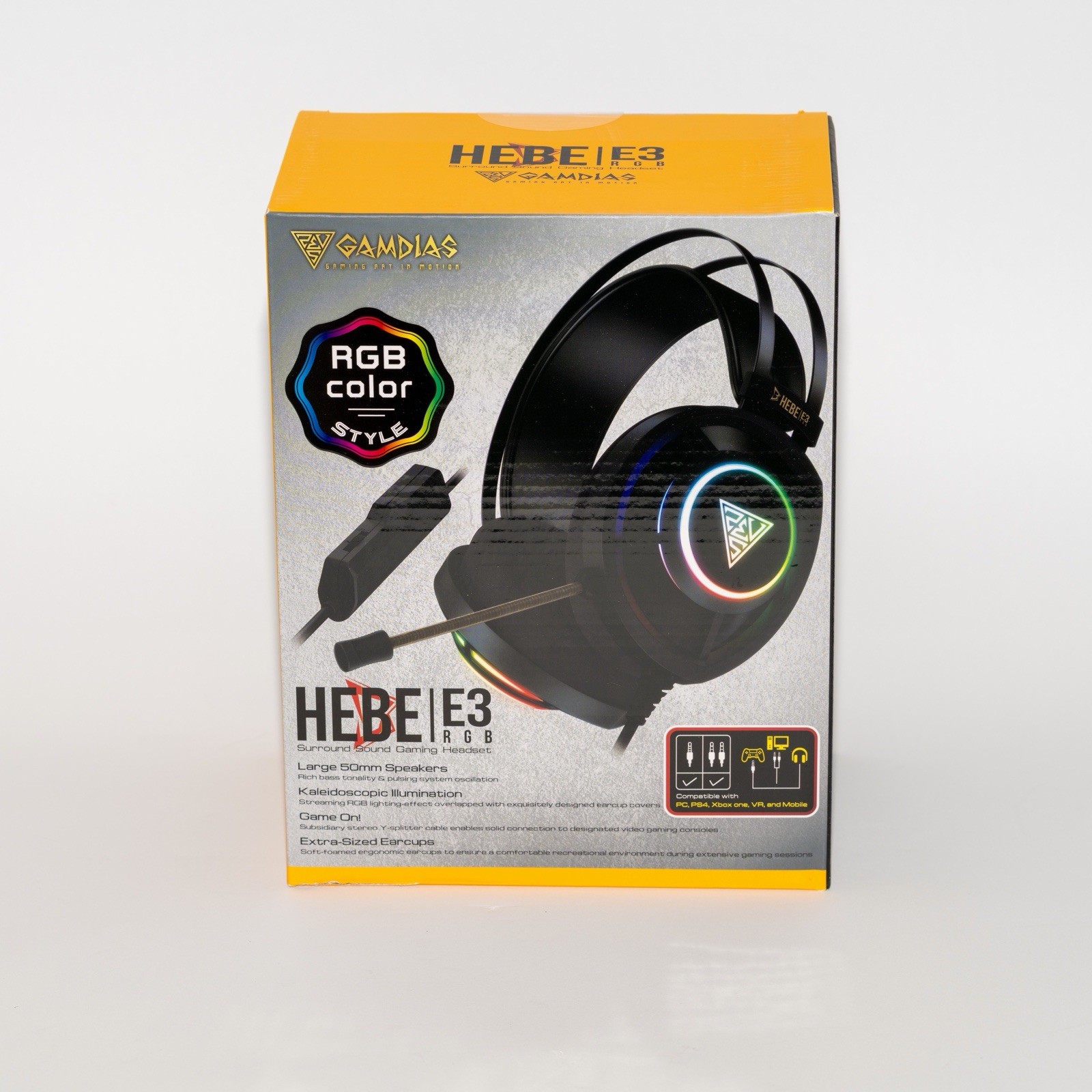 Gamdias HEBE E3 RGB Surround Sound Gaming Headset 50mm Drivers New