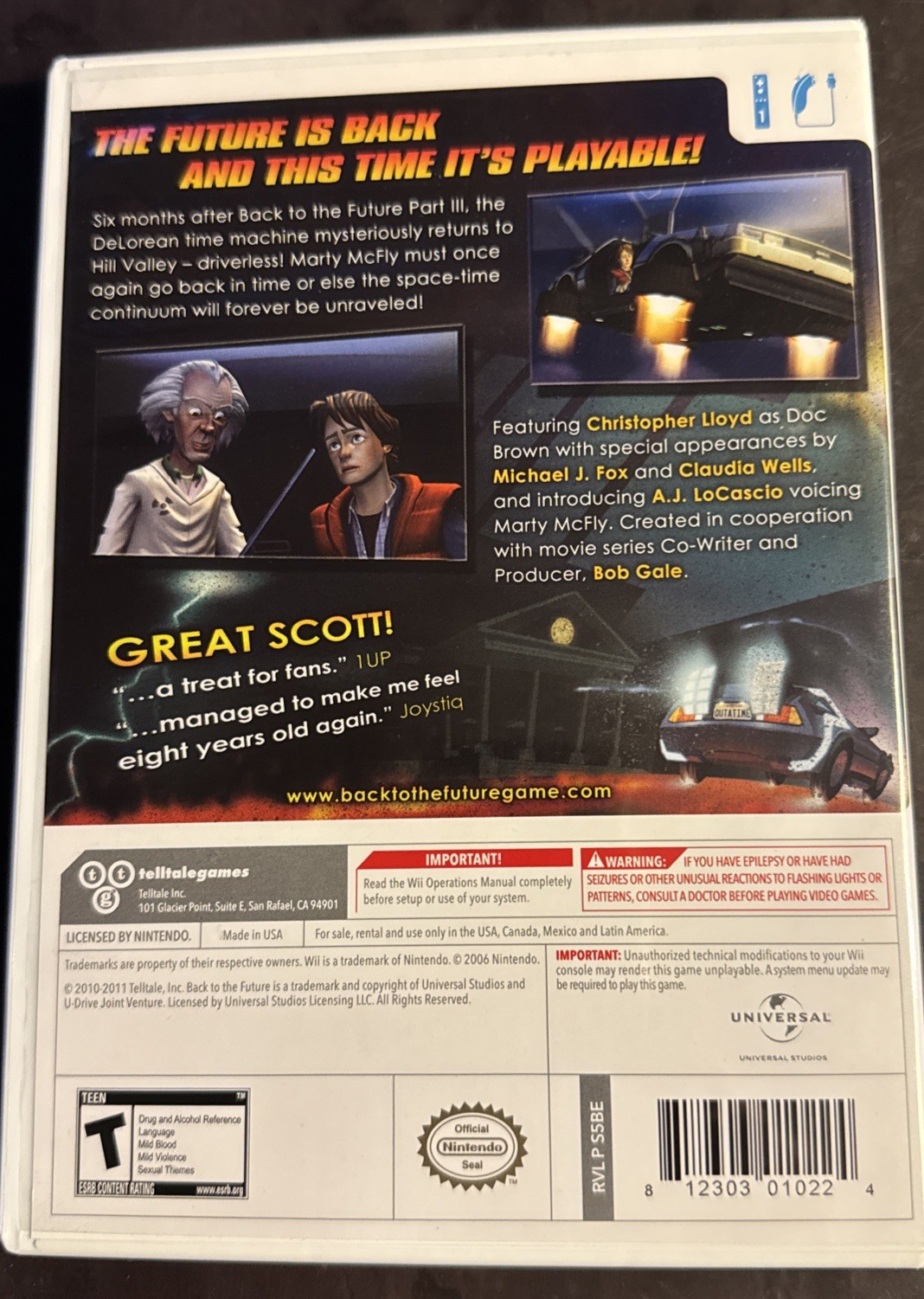 Back To The Future: The Game (Nintendo Wii 2011) CIB