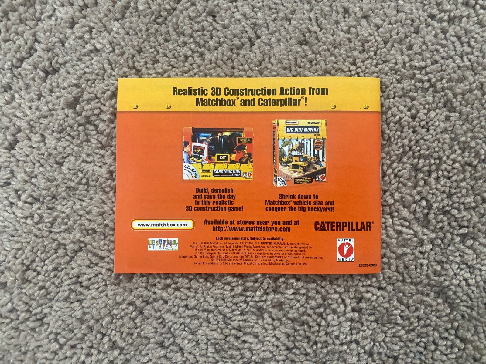 Matchbox Caterpillar Construction Zone (Nintendo Game Boy Color, 1999) TESTED