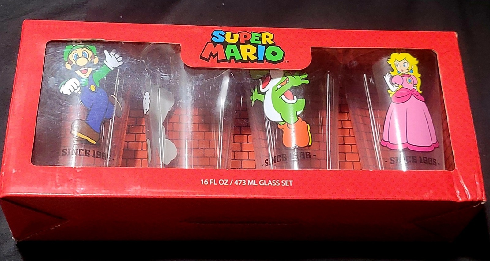 Super Mario Collectible 4 Piece Glass Set 16 Fl Oz GameStop Special SEALED