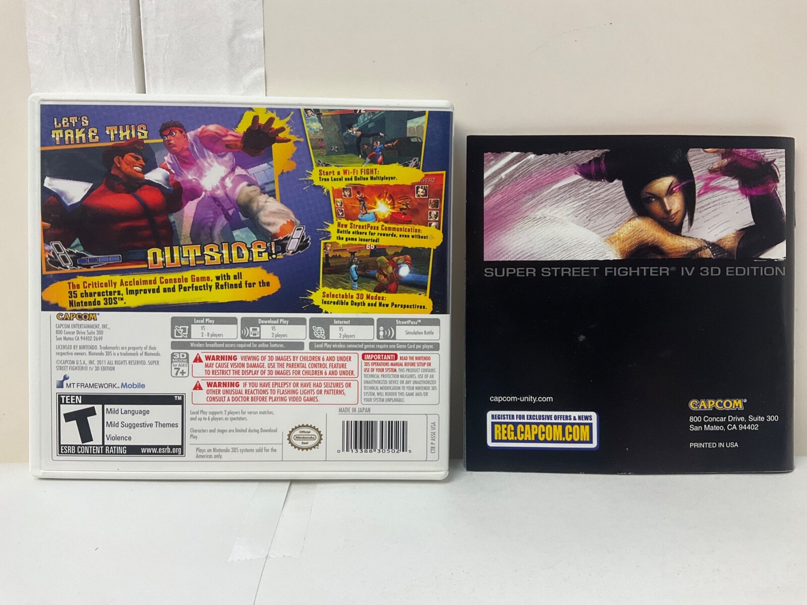 Manual & Case Only** Super Street Fighter IV 3D Edition Nintendo 3DS Replacement
