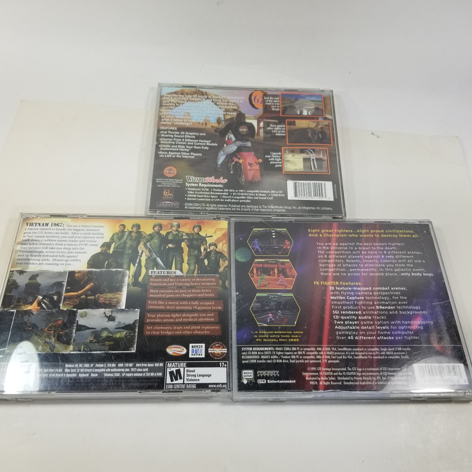 Lot of 3x Games Harley Race Across America, Marine Heavy Gunner, FX Fighter (PC)