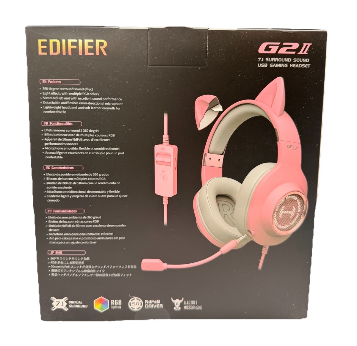 Edifier G2II 7.1 Surround Sound USB Gaming Headset with Microphone, Pink | New