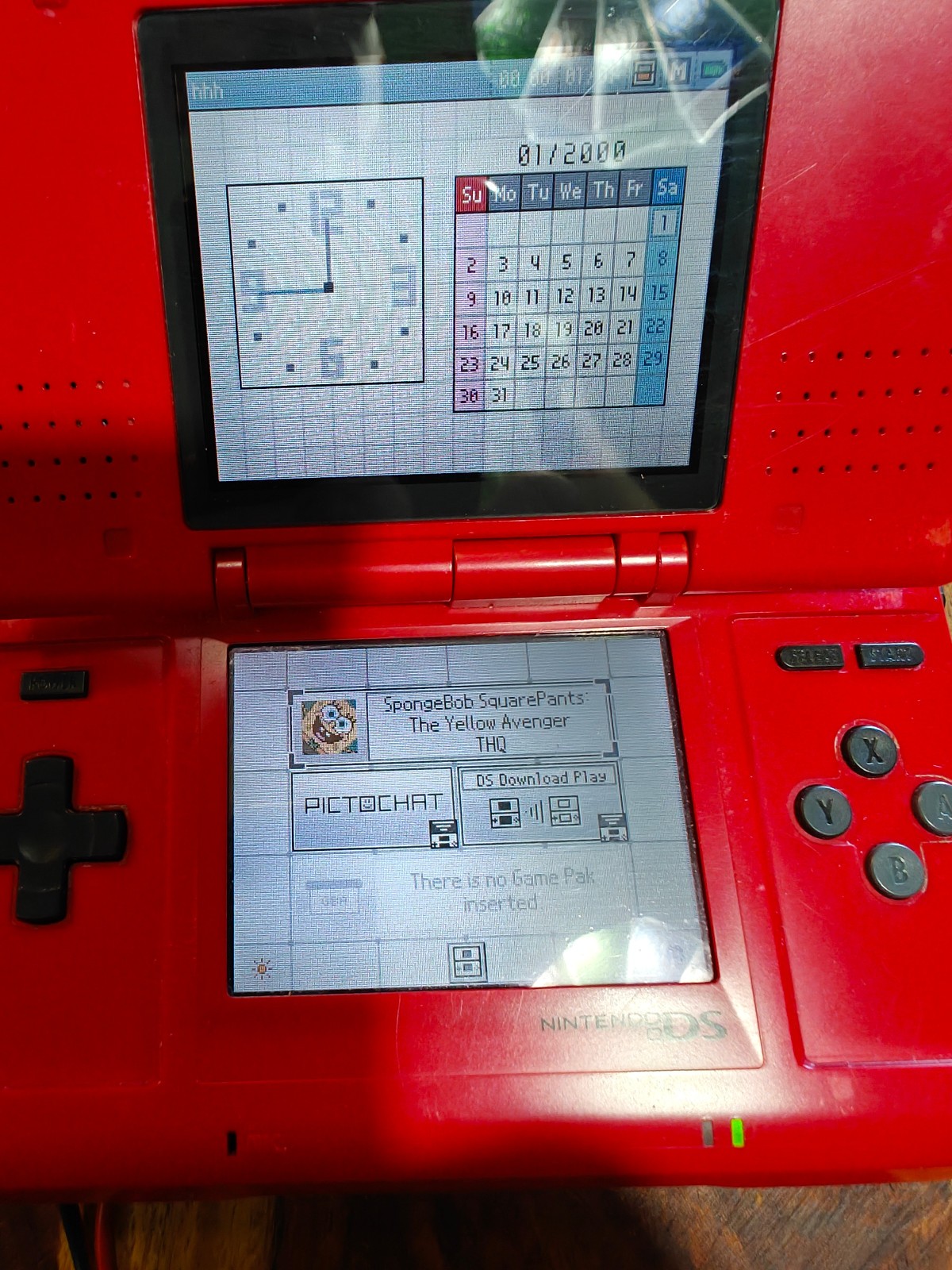 Nintendo DS Original NTR-001 Crimson Red Console Bundle – Tested – SpongeBob