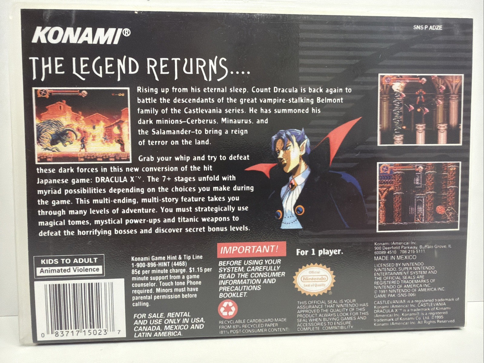 Castlevania Dracula X Super Nintendo Game SNES Authentic w/Collector Case