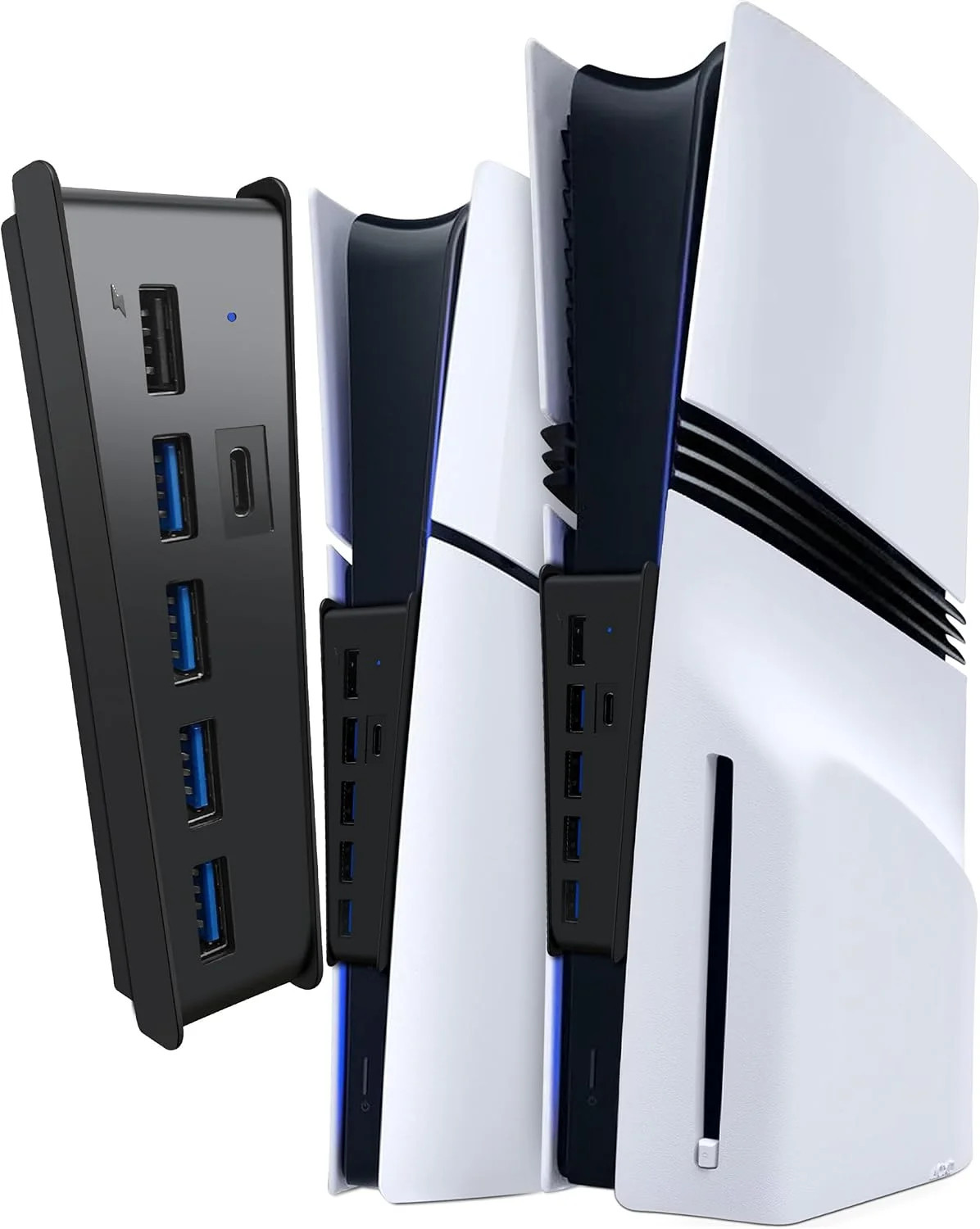 USB Hub for PS5 Pro Slim 6 Port High-Speed Expander Splitter 4 USB-A Type C Blac