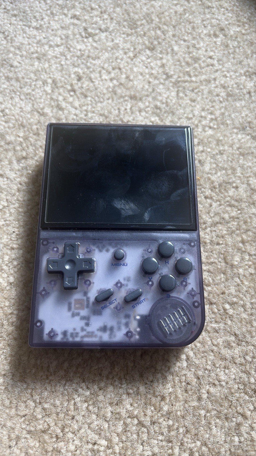 Anbernic RG35XX Handheld Video Game Console Purple Translucent w/ Screen