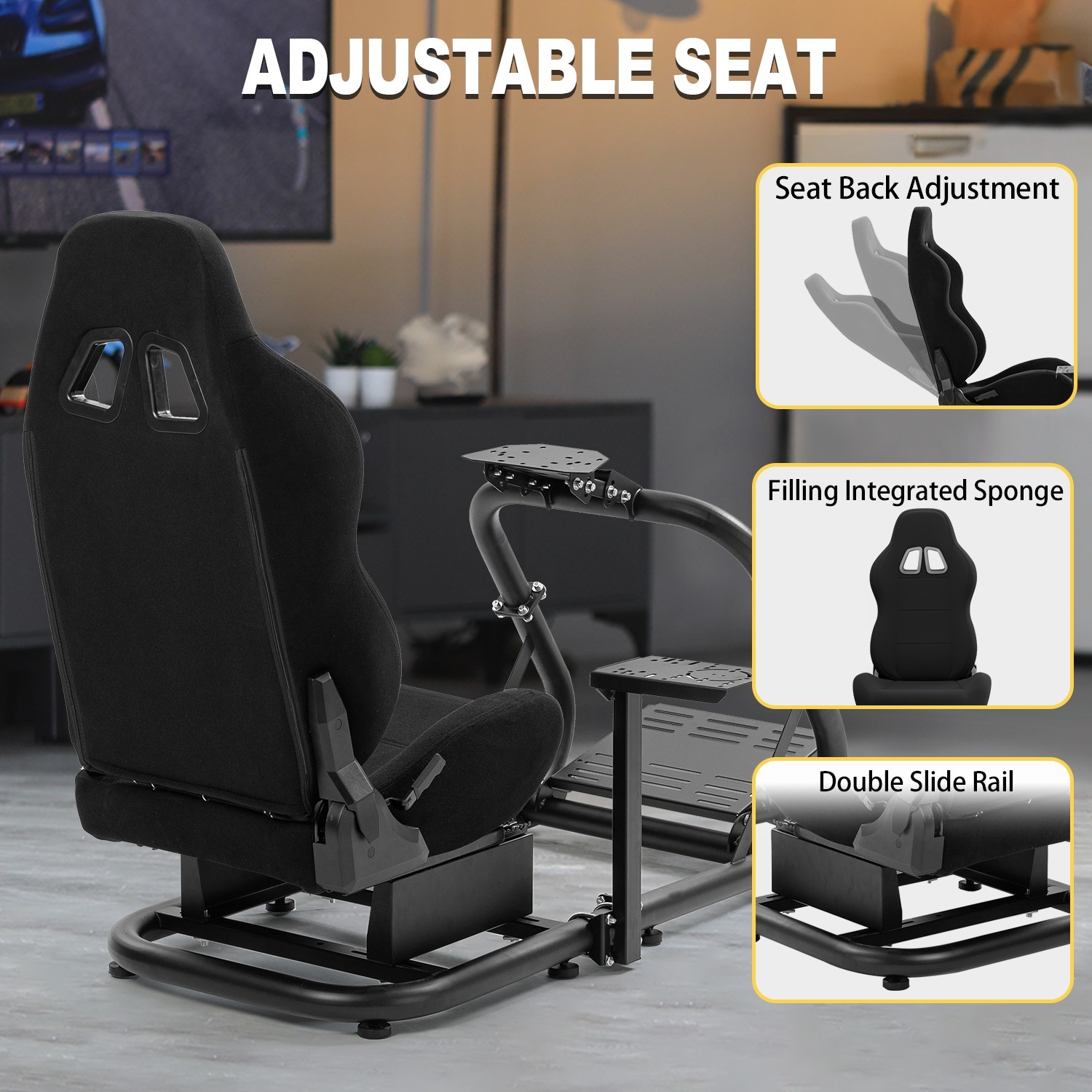 Marada Racing Simulator Cockpit with Black Seat fit Logitech G29 G923 G920 T300