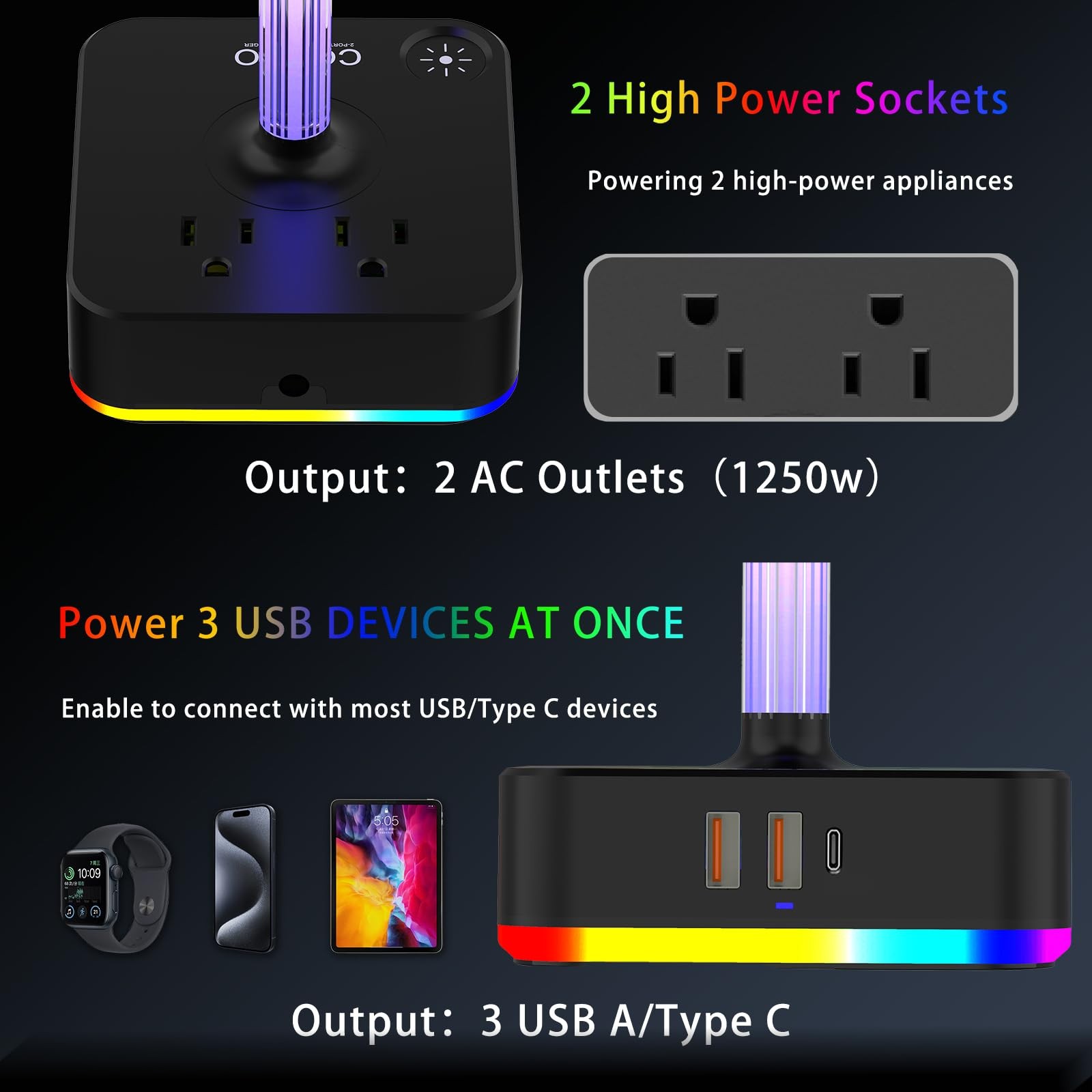 cozoo RGB Headphone Stand with Charger 3 9.86*4.1*3.9 in, Gaming Lights