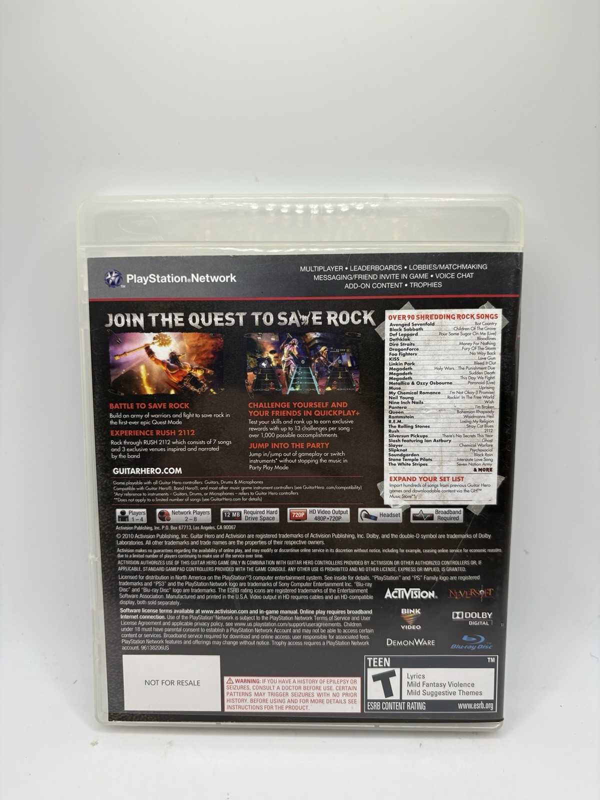 Guitar Hero Warriors of Rock PS3 Game (Sony PlayStation 3, 2010) Tested