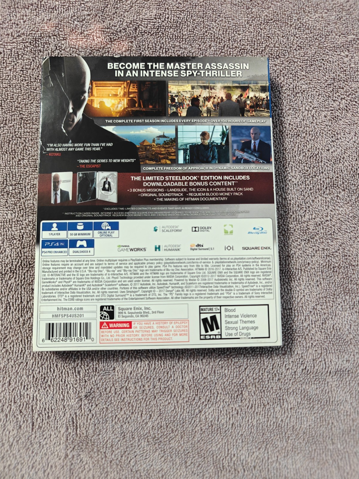 Hitman Steelbook Edition (PS4) w/ Manual | Tested/Working