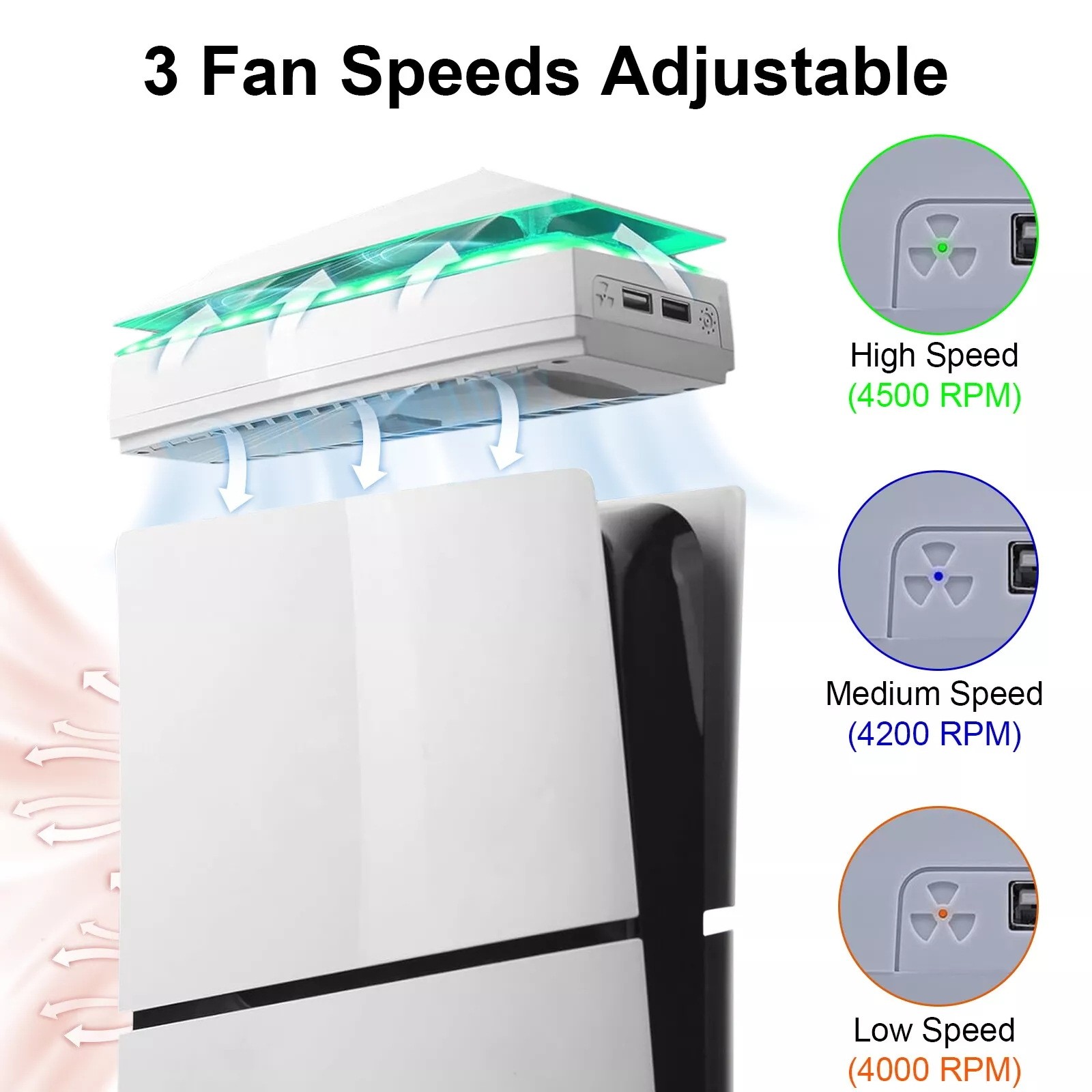 USB Cooling Fan for PS5 Slim Disc/Digital Dustproof Cooler w/8 Modes Light-