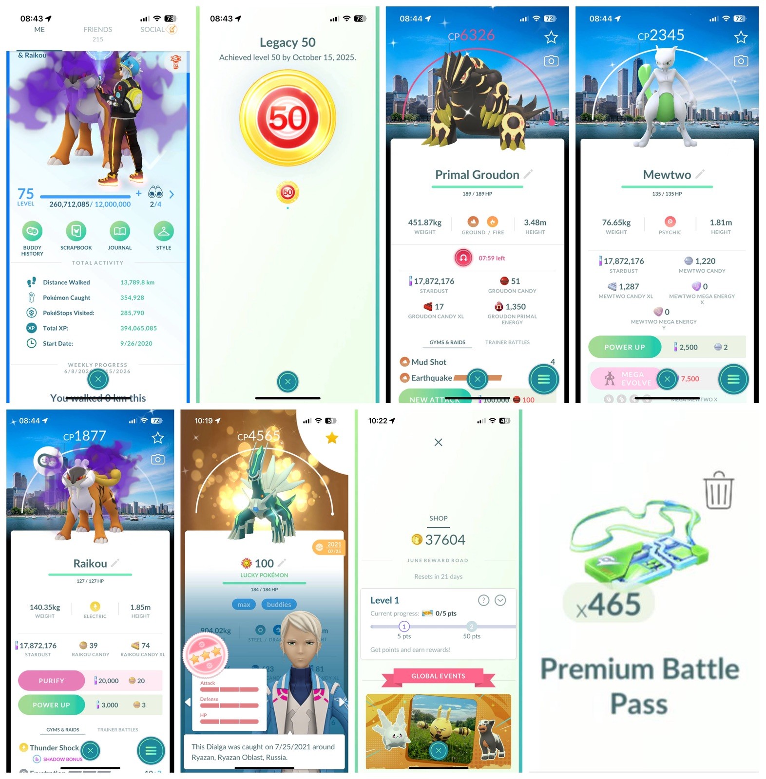 Poke Acc GO LvL 75 – 37k Coins, 465 Pass – 803 Legend, 992 Shiny-Name changeable