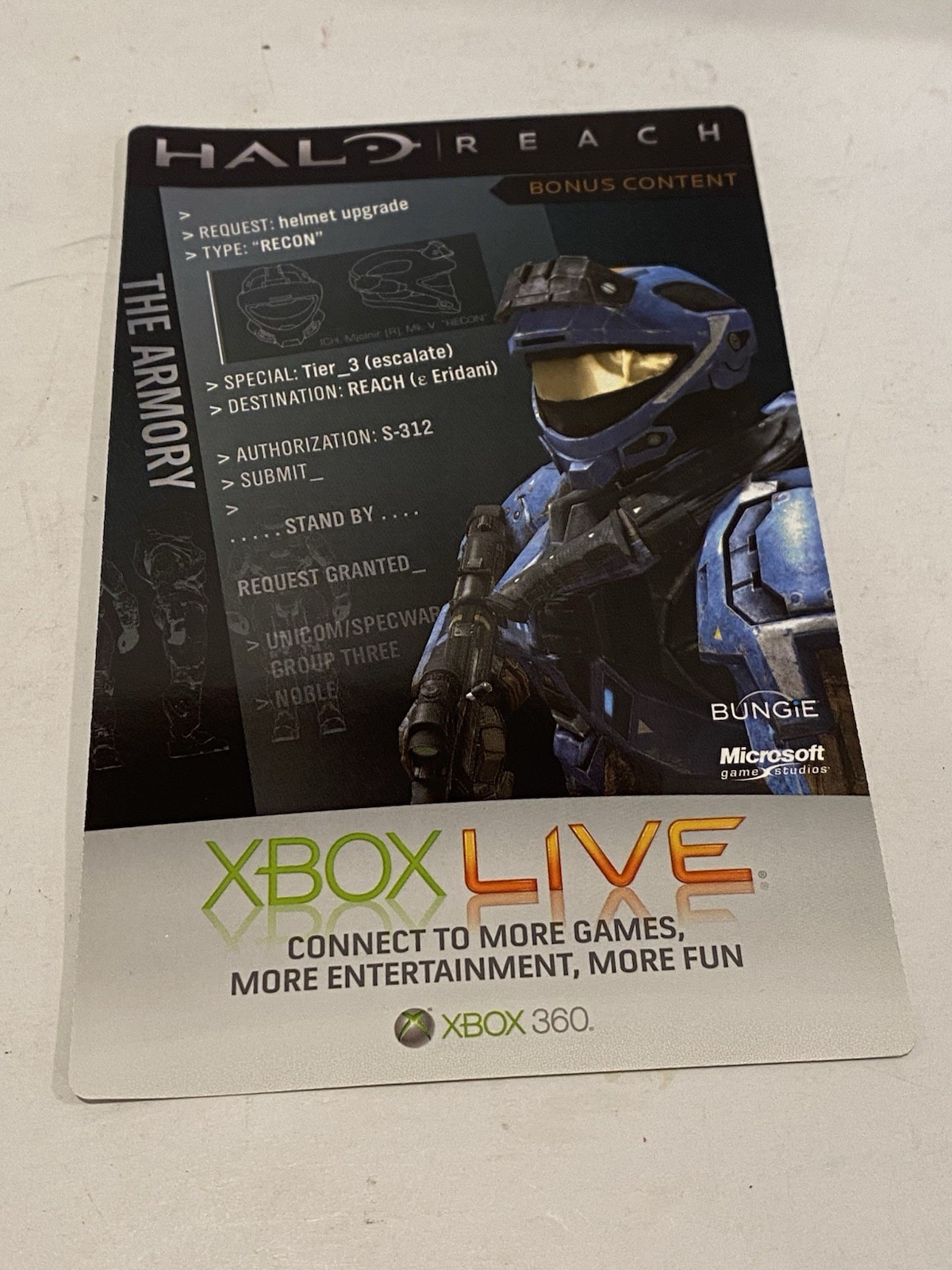 Halo Reach (Xbox 360) Complete With Unused Recon Helmet Bonus Content Code