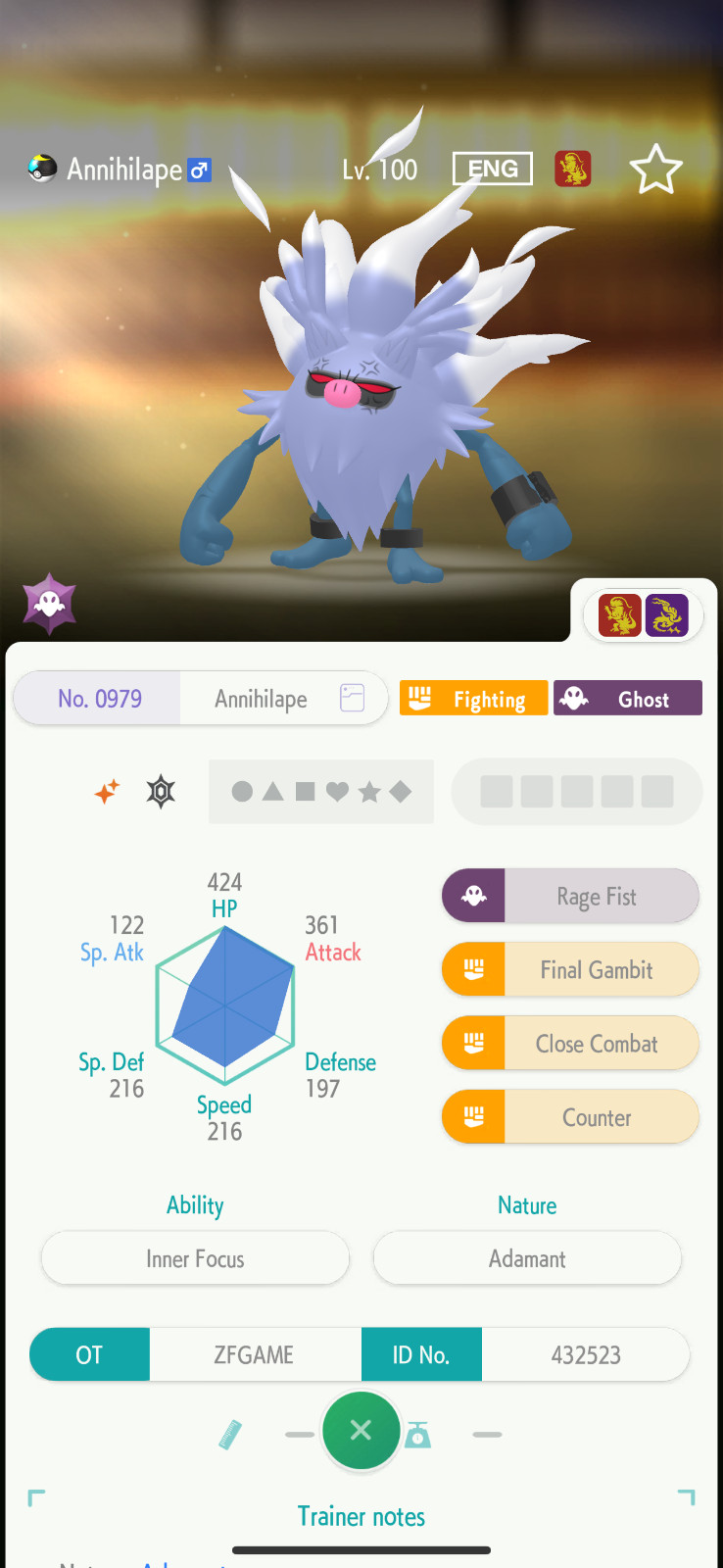 ✨6IV SHINY Annihilape + EVS🚀 POKEMON HOME✨Champions✨Online delivery⚡