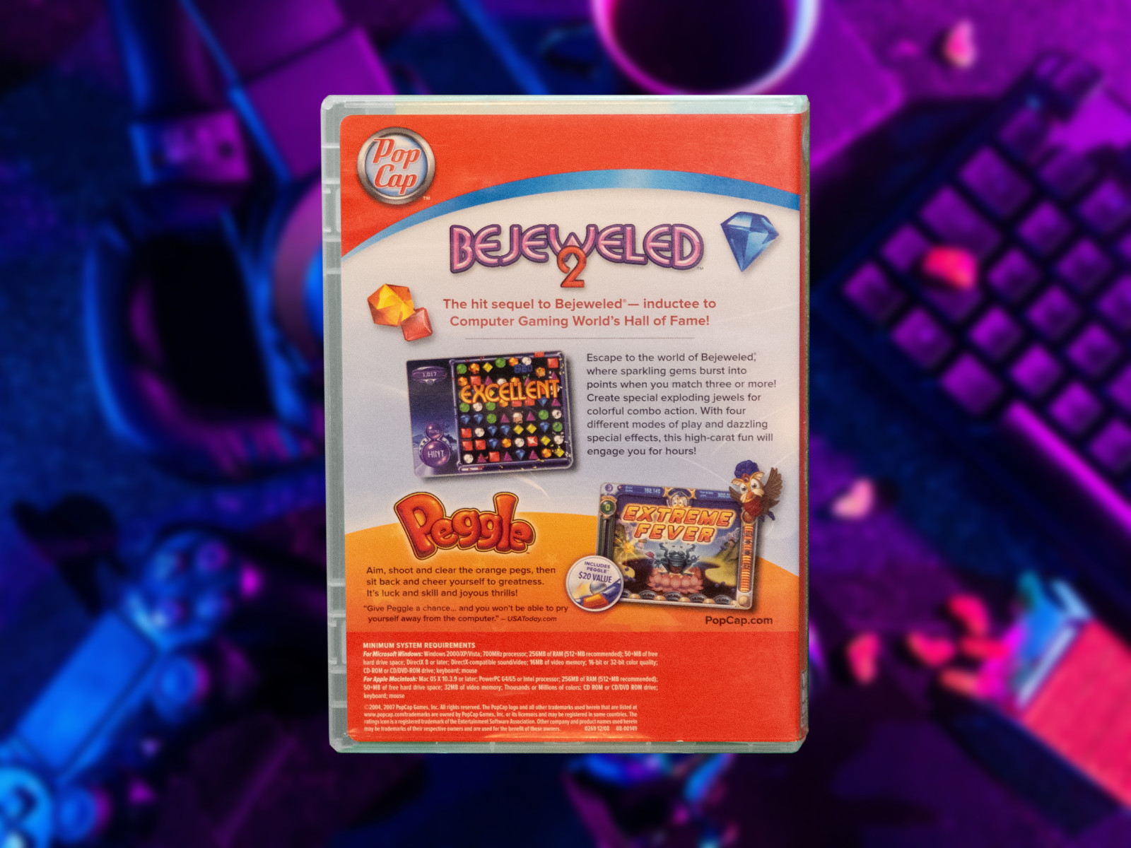 PopCap Bejeweled 2 With Peggle Game CD-ROM for PC/Mac