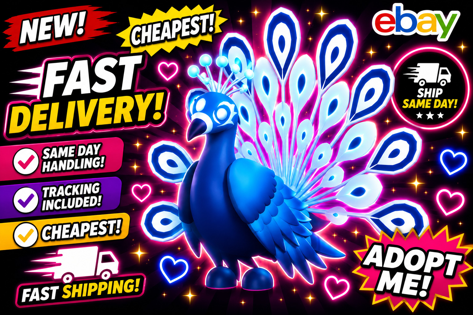 Moonbeam Peacock / All Variations! FR, NFR, MFR, Neon, Mega – Adopt From Me