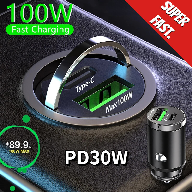 Mini 100W USB Phone Car Charger Adapter Type C QC3.0 Fast Charging Accessories