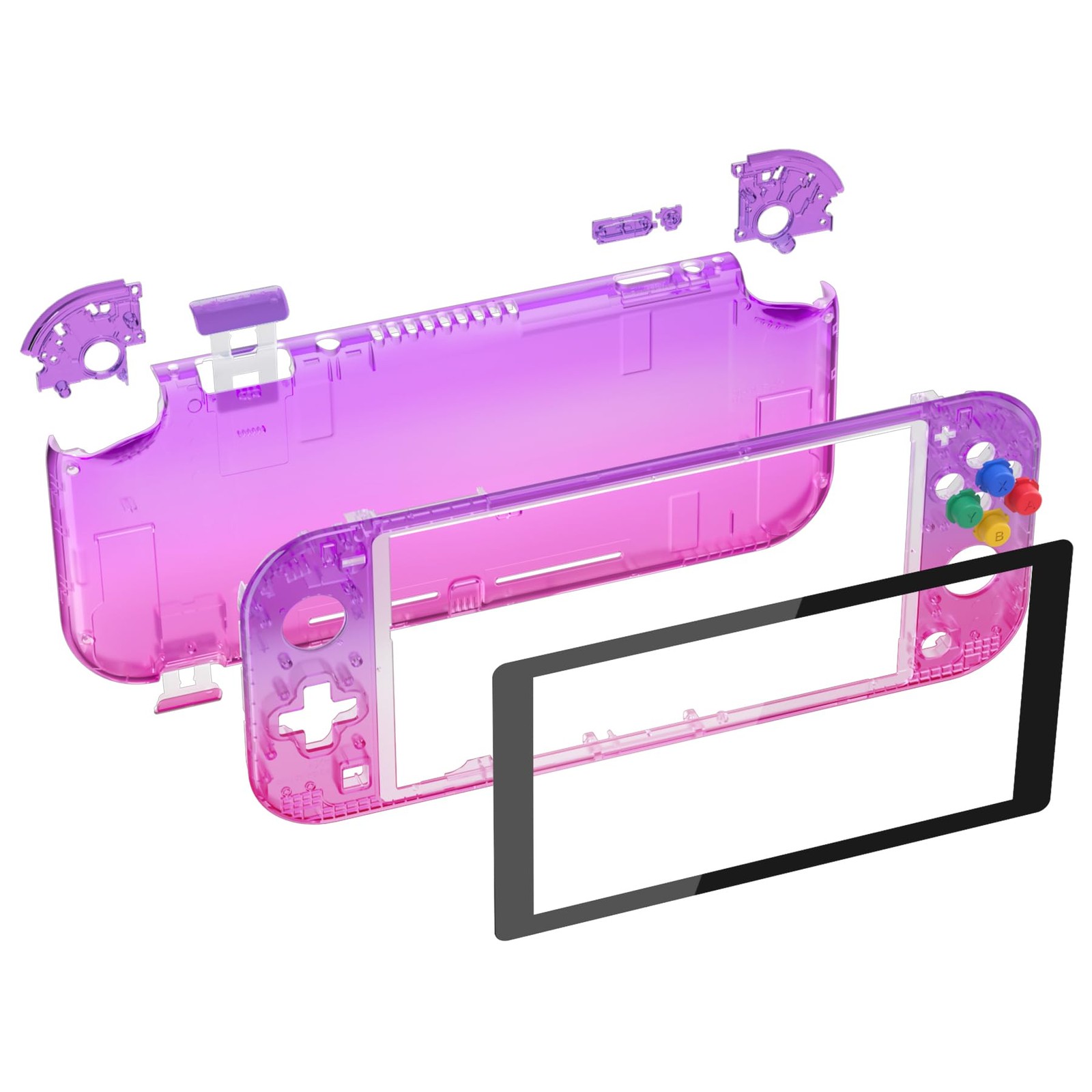 eXtremeRate Custom Case Cover for Switch Lite: Gradient Clear Purple Rose Red