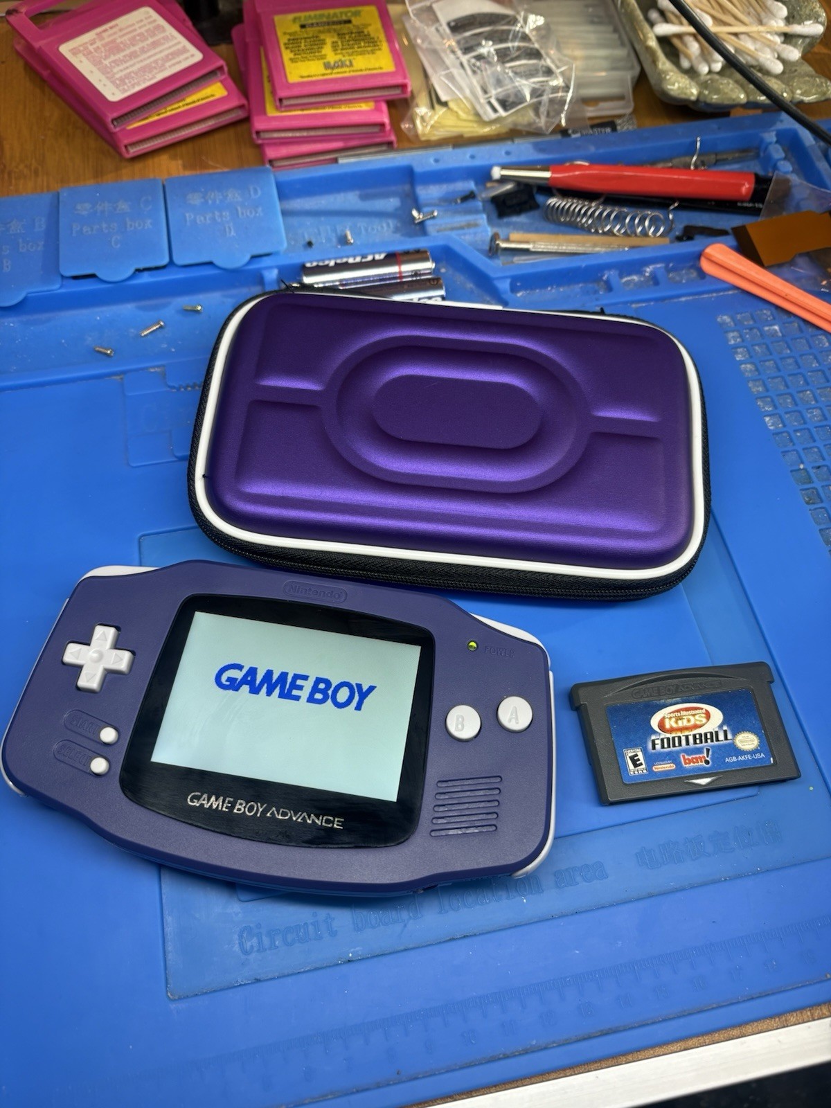 Purple Indigo Gameboy Advance Backlit IPS Screen GBA Nintendo V5 Case 1800 mah