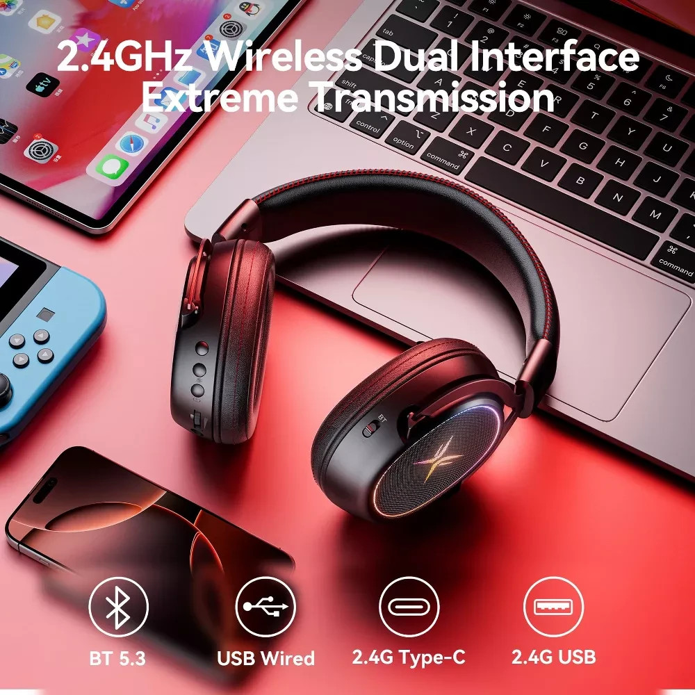 TAGRY K3 2.4GHz Wireless Gaming Headsets 7.1 Surround Sound Bluetooth Headphones