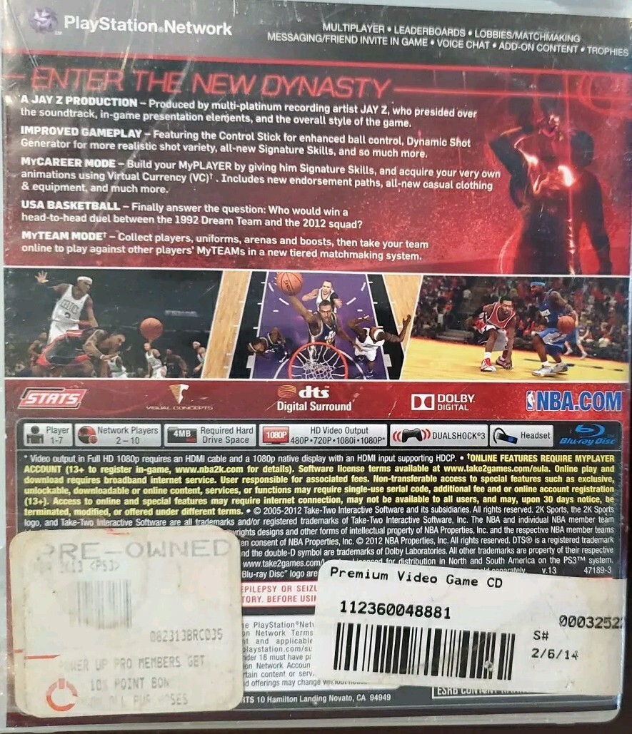 NBA 2K13 (Sony PlayStation 3, 2012 2K Sports) Complete w/Manual by JAY-Z