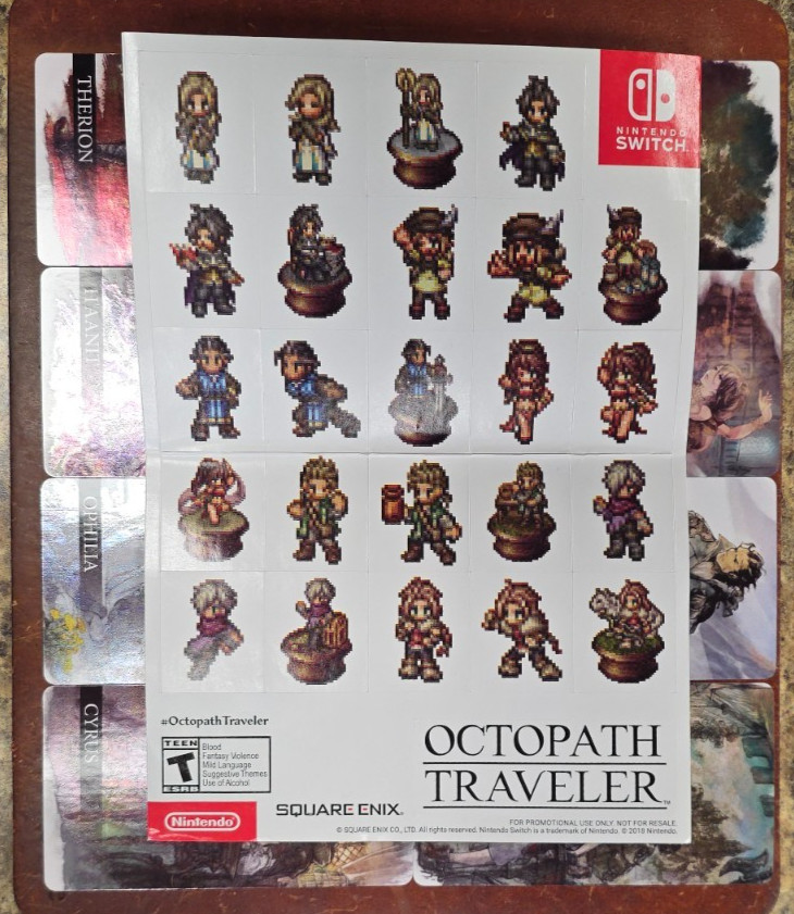 Octopath Traveler Promotional Character Card & Sticker Set **NEW**