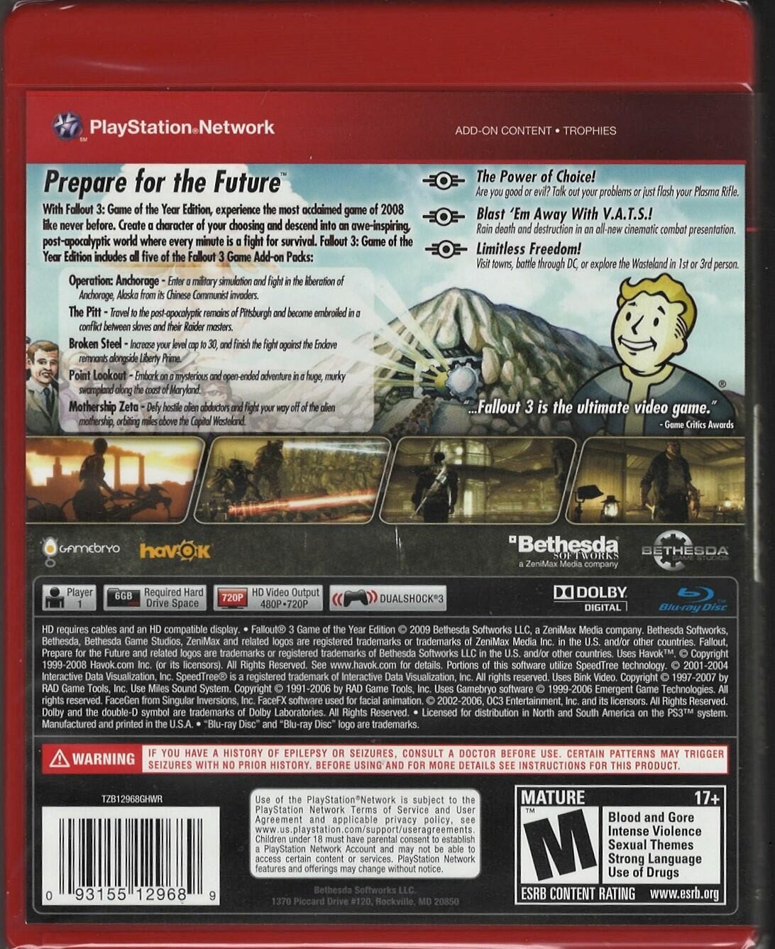 Fallout 3: Game of The Year Edition (Greatest Hits) PS3 (Brand New Factory Seale