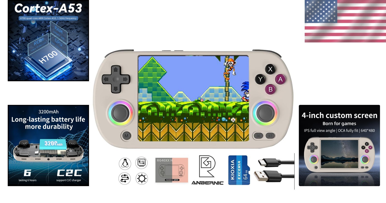RG40XX H Retro Handheld Game Console: 4.0” IPS Screen & 64G Pre-Installed Games