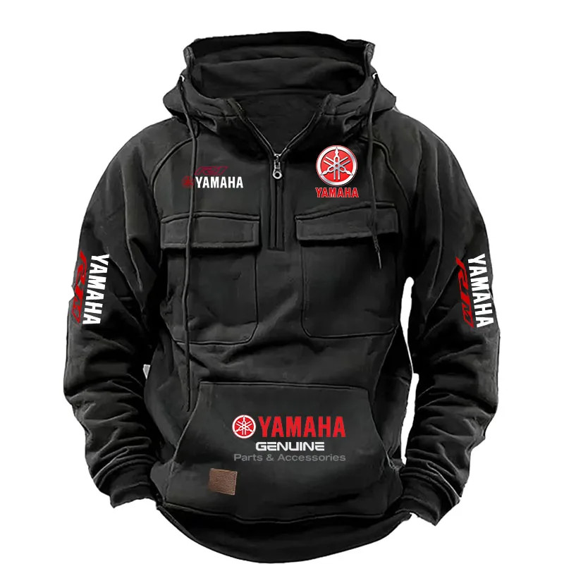 2026 New YAMAHA logo Motorcycle Racing Race Retro Velvet Half Zipper Hoodie Men