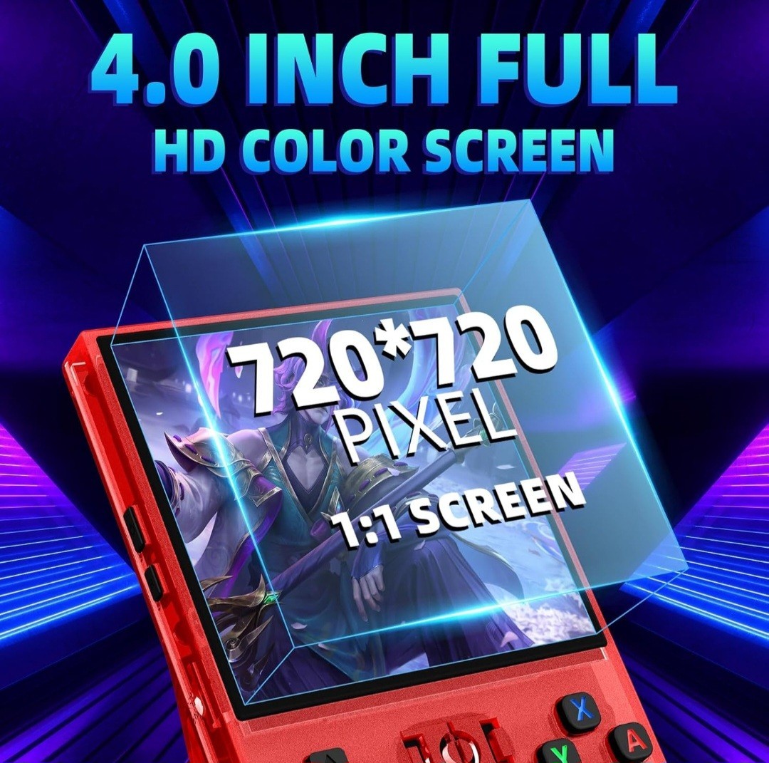 R36MAX Retro Handheld Console RED – 64GB Built-In Storage 18,000+ Games 4″ IPS