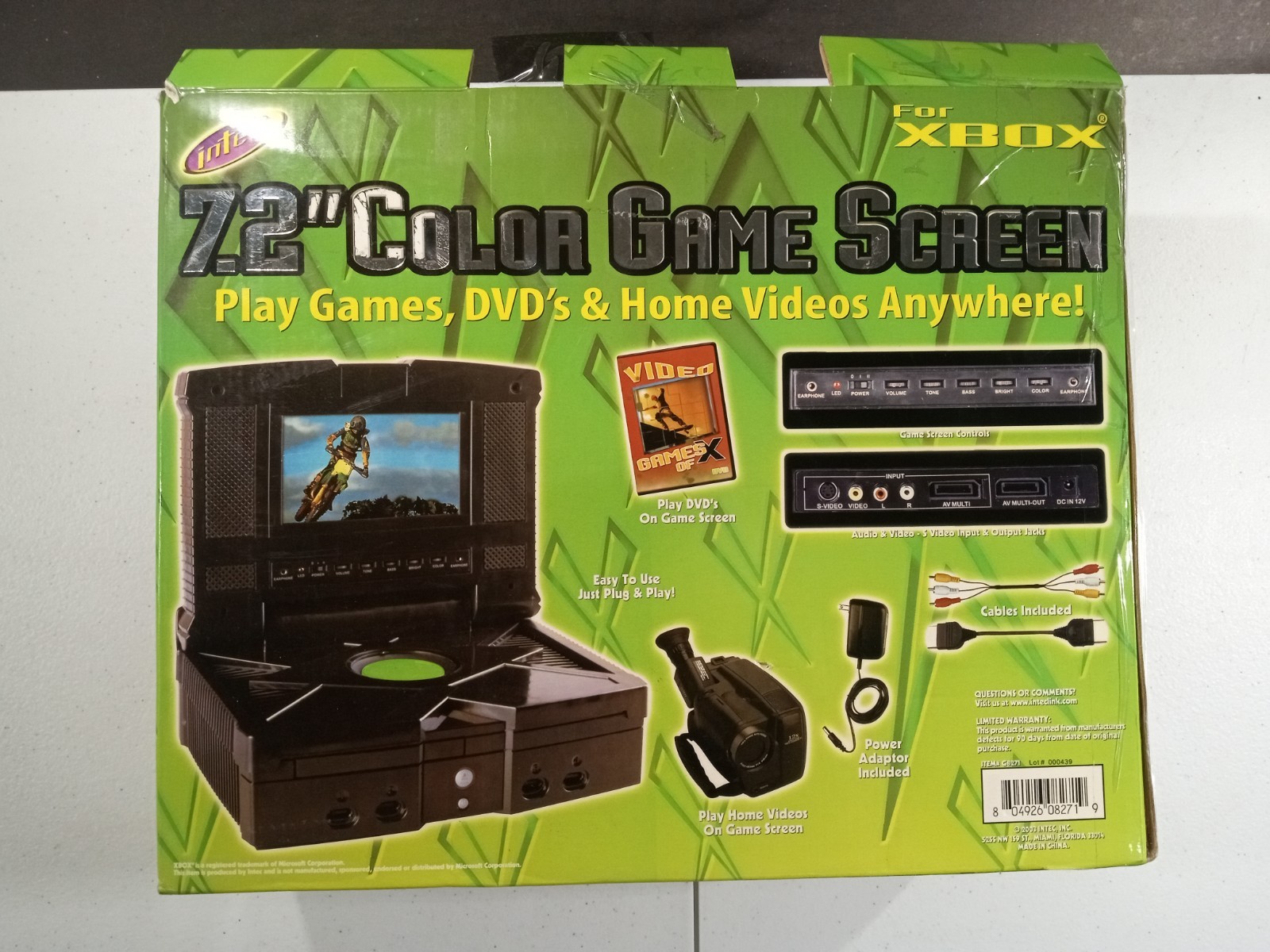 RARE Intec 7.2 in Color Game Screen for Original Xbox 2003 NEW Open Box