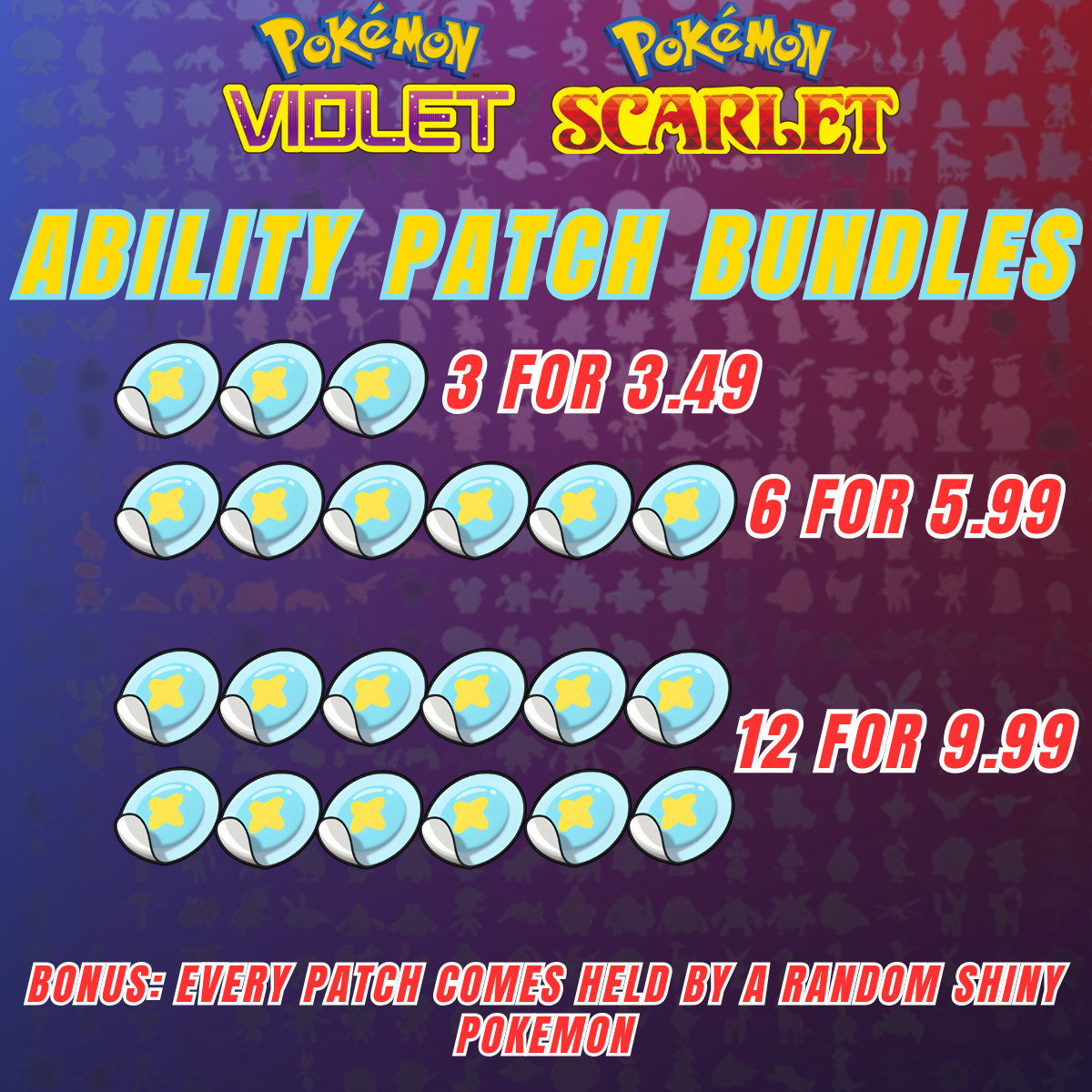 Pokemon Scarlet And Violet – ABILITY PATCH BUNDLES ✨SHINY BONUS✨