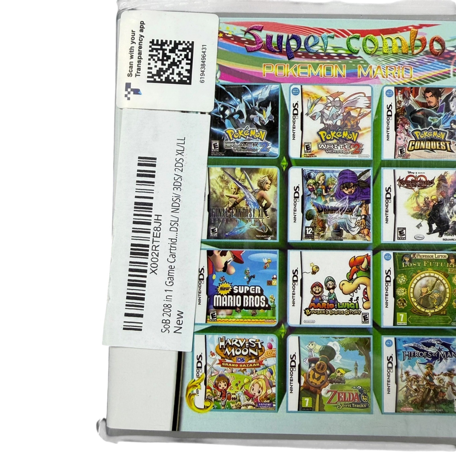 Super Combo 208 in 1 Game Cartridge Pokemon Mario Zelda Nintendo DS 3DS 2DS XL