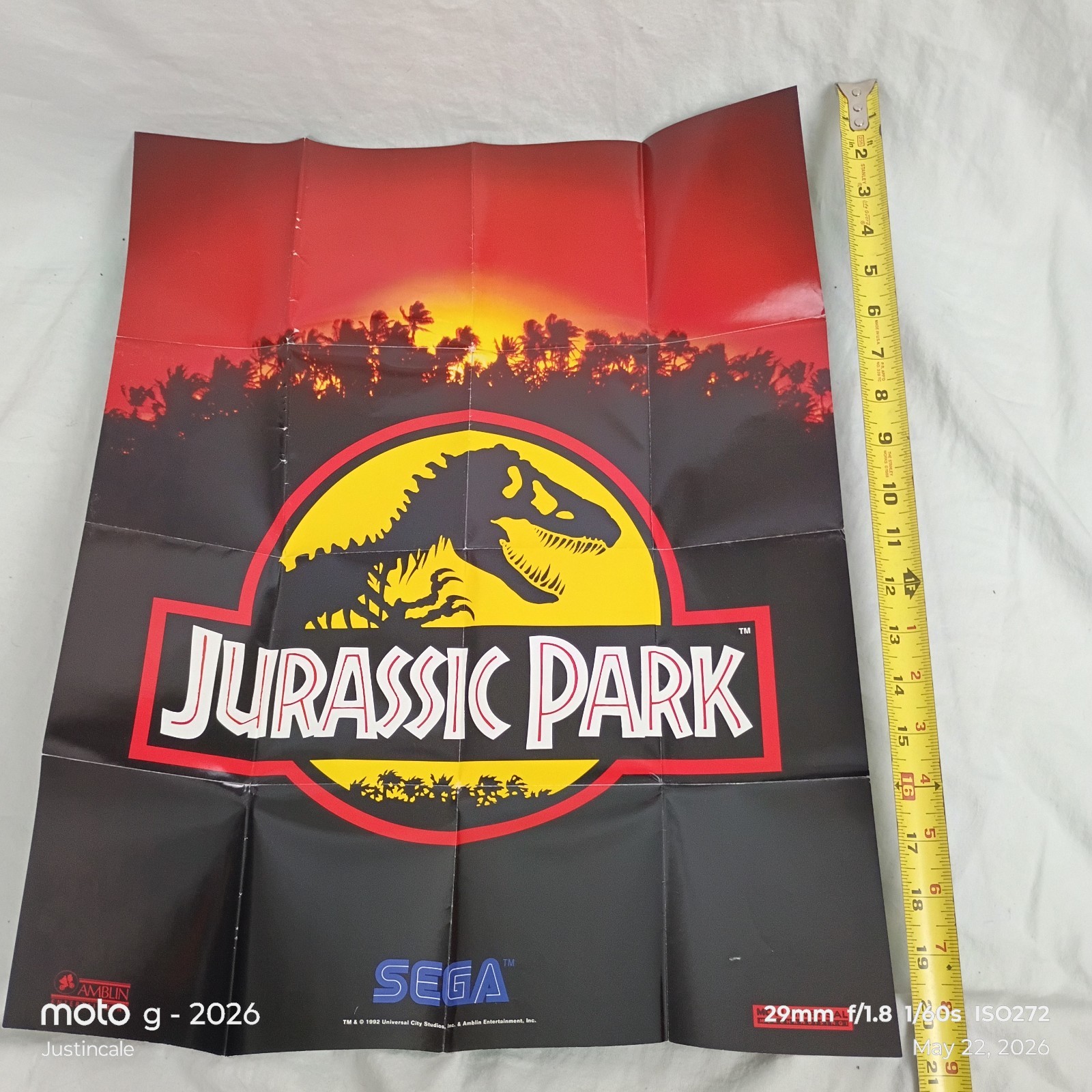 Sega Welcome To The Next Level – Jurassic Park Poster Fold Out Insert – Vintage!