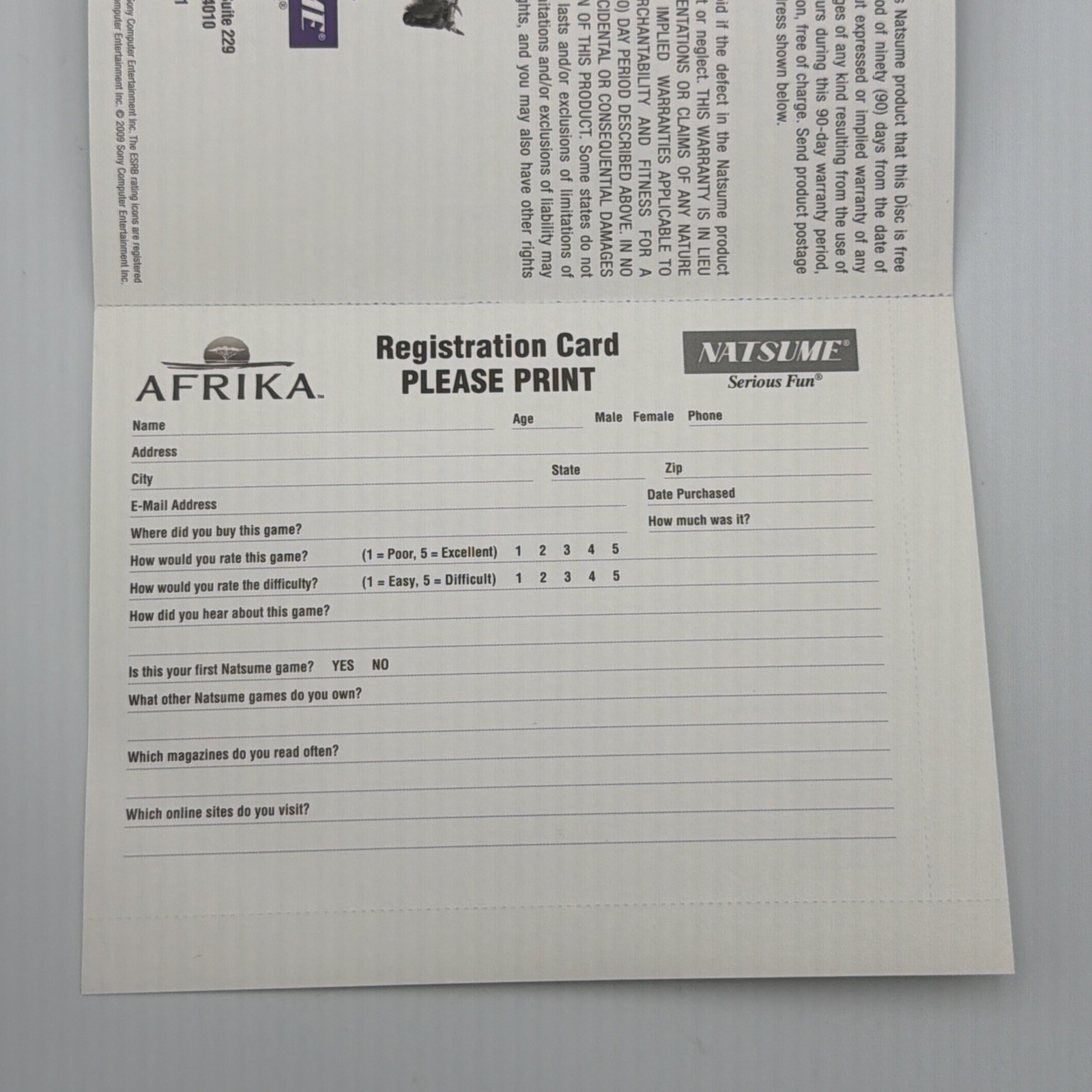 Afrika (Sony PlayStation 3, 2009) Tested/Working – CIB w/Reg card – US Release!