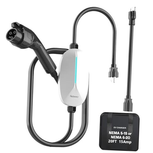 Level 1/2 EV Charger, Rated Current 15A, 110V-240V Portable EV Charger 20FT