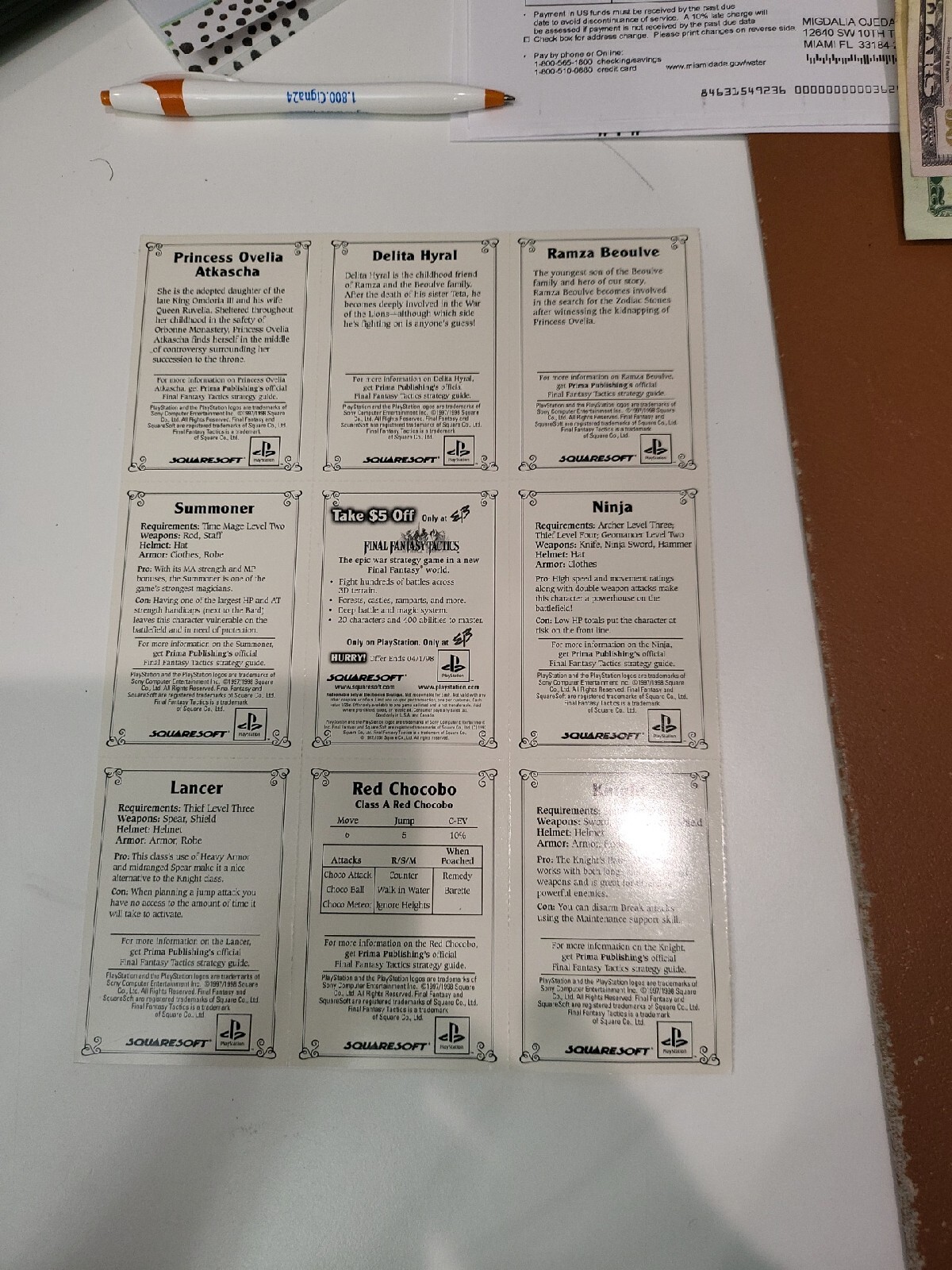 Final Fantasy Tactics Sony PlayStation PS1 1997 1998 Uncut Sheet Super Rare