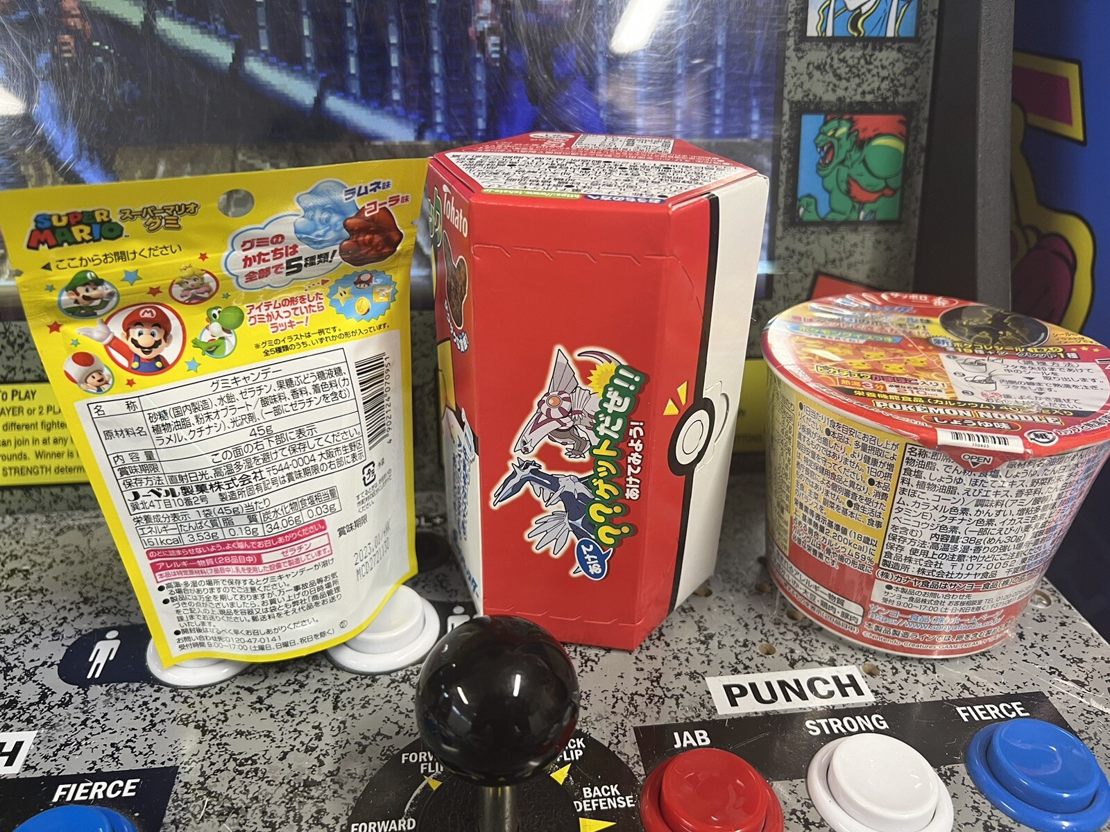 Lot of 3 JP Food Collectibles: Pokemon Noodles + Pikachu Candy + Mario Gummies