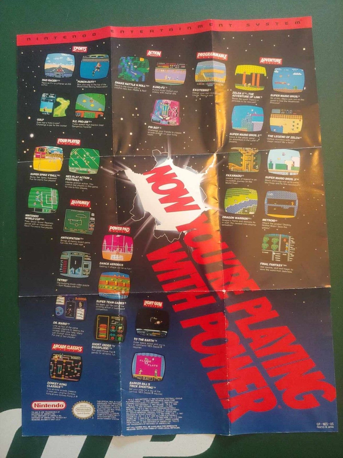 NINTENDO “Now You’re Playing POWER” Game 1990 Promo Fold-Out Insert GP-NES-US