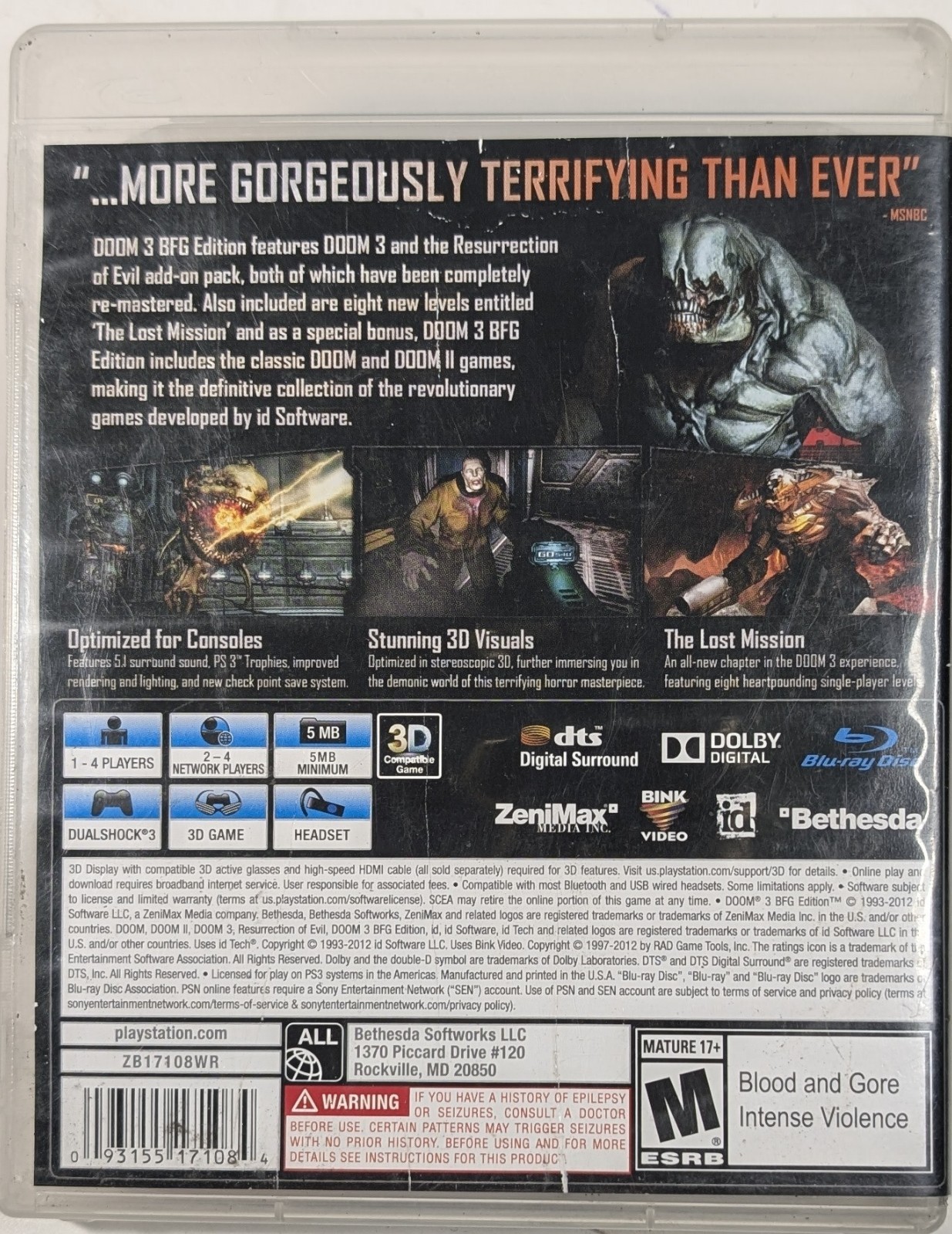 Doom 3 BFG Edition Sony PlayStation 3 PS3 Tested and Working no manual