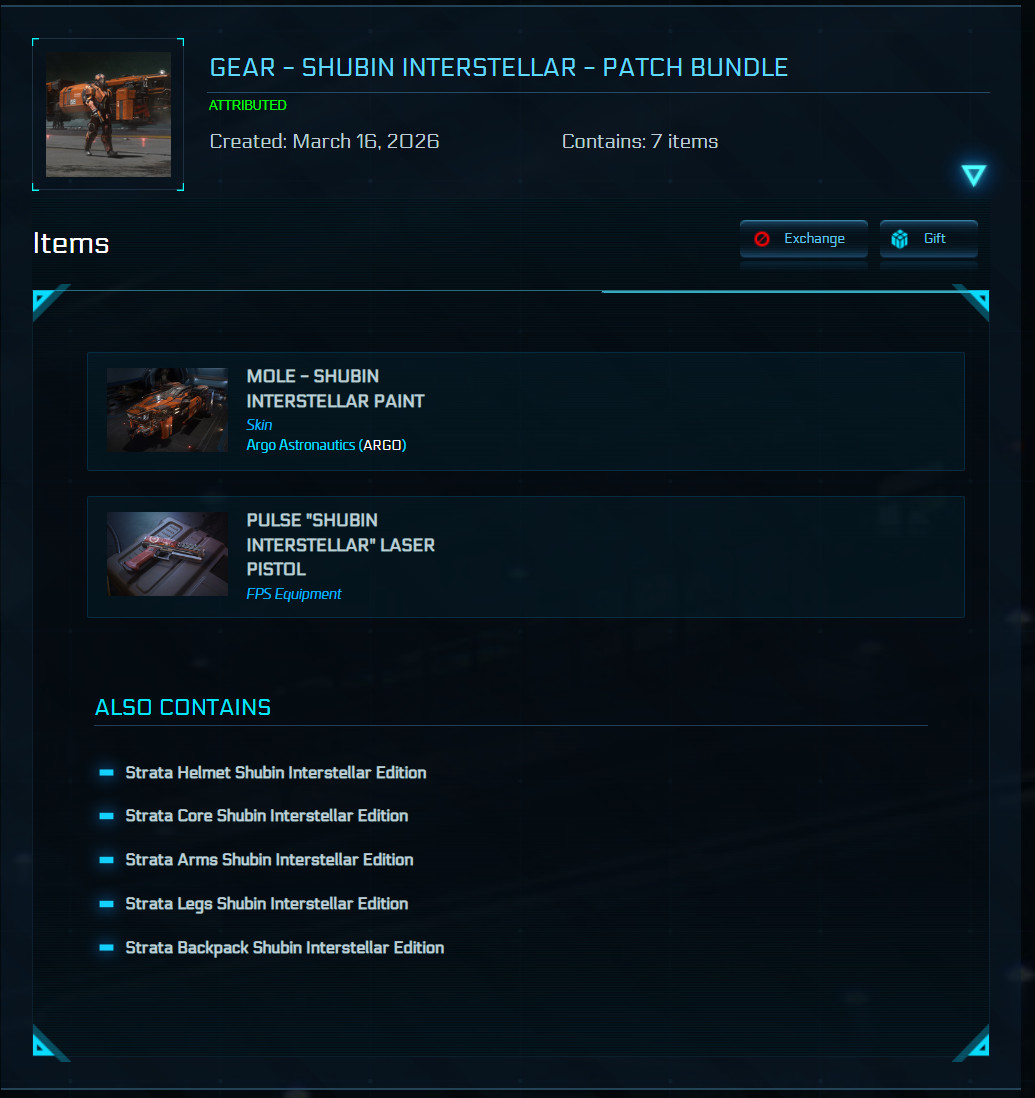 STAR CITIZEN – GEARS – SHUBIN INTERSTELLAR – PATCH BUNDLE (LIMITED ITEM)