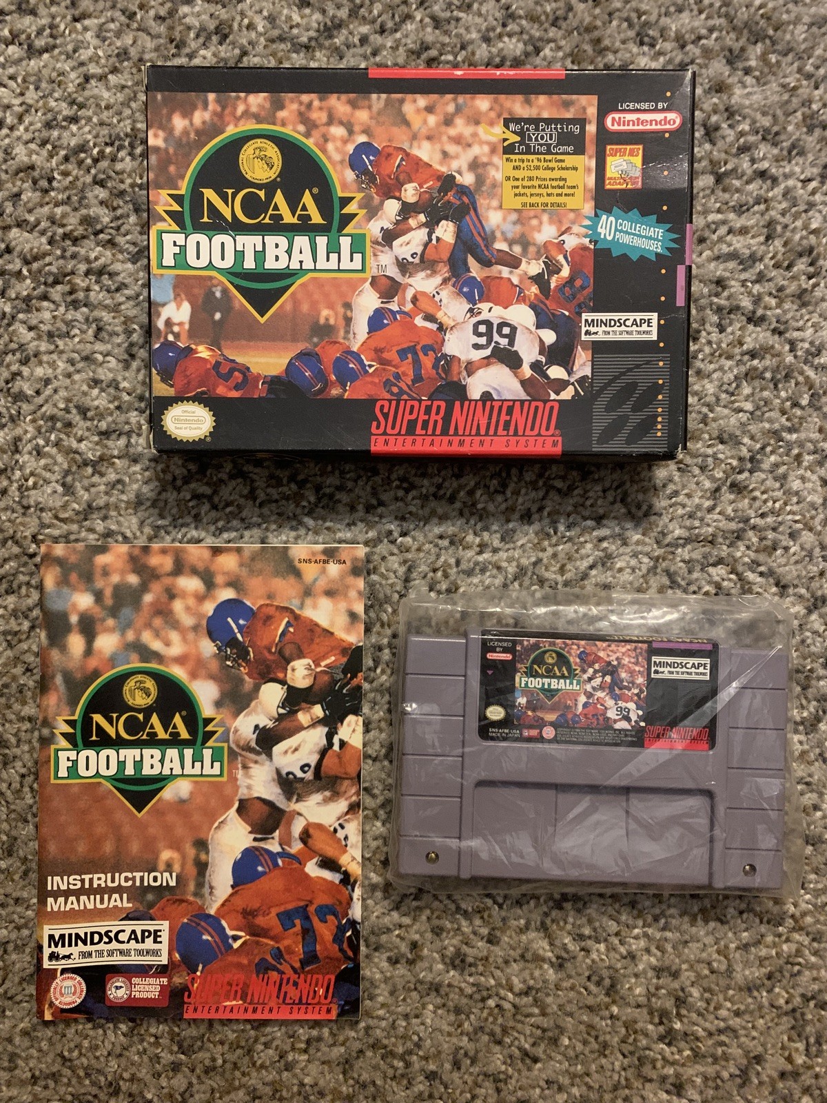 NCAA Football (SNES 1994) CIB Box Game Manual Authentic Very Good Condition!