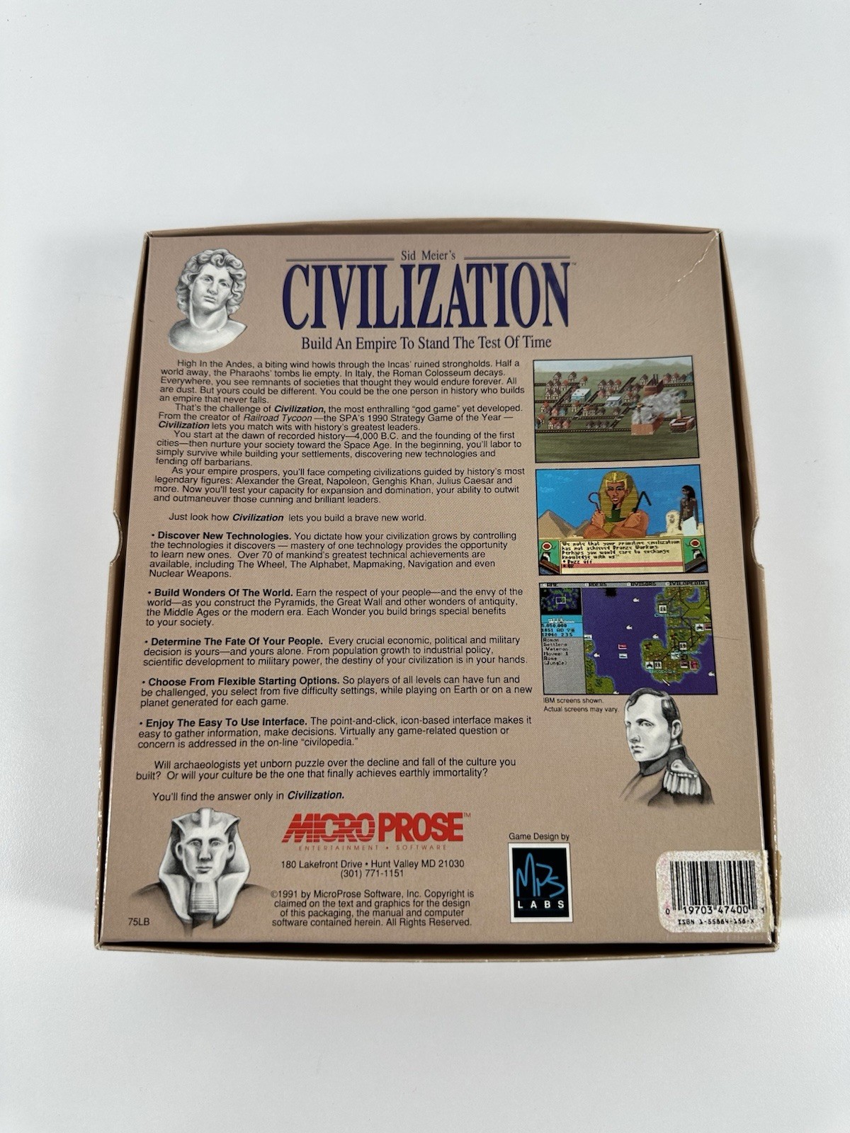 Sid Meier’s Civilization 1991 PC IBM 3.5″ Microprose Disks Big Box
