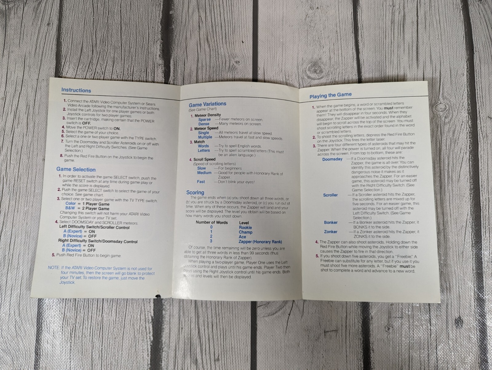 Word Zapper Instruction Booklet *MANUAL ONLY* for Atari 2600 – Free Shipping